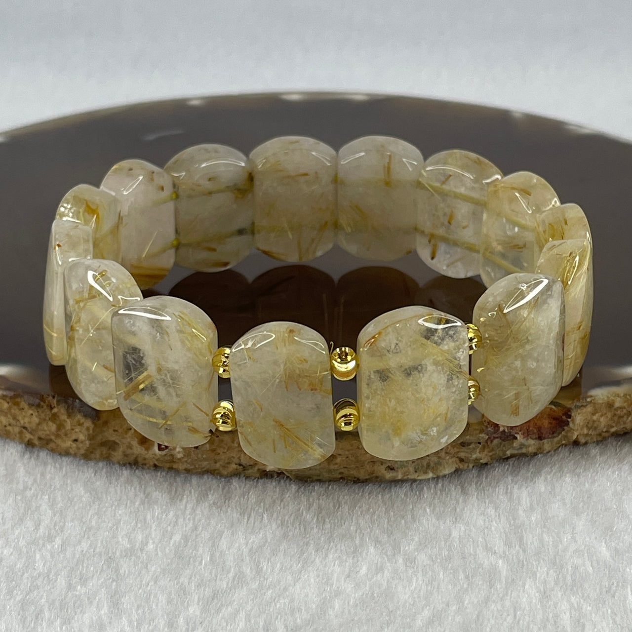 Certified Natural Golden Rutilated Quartz Shou Pai Bracelet 53.50g 18cm 20.0mm 15Pcs