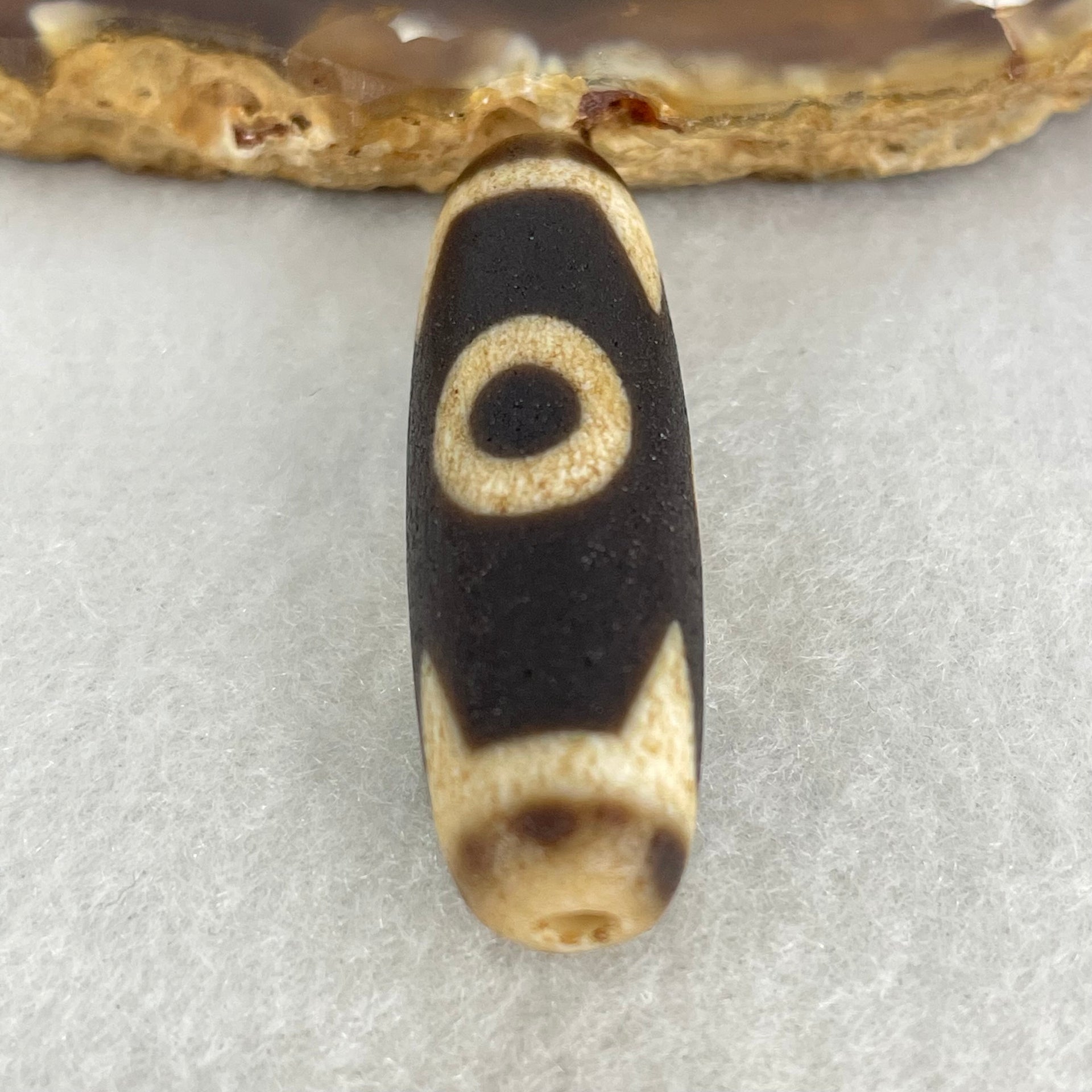 Natural Powerful Tibetan Old Oily Agate 3 Eyes Dzi Bead Heavenly Master (Tian Zhu) 三眼天诛 8.11g 38.3 by 11.9mm - Huangs Jadeite and Jewelry Pte Ltd