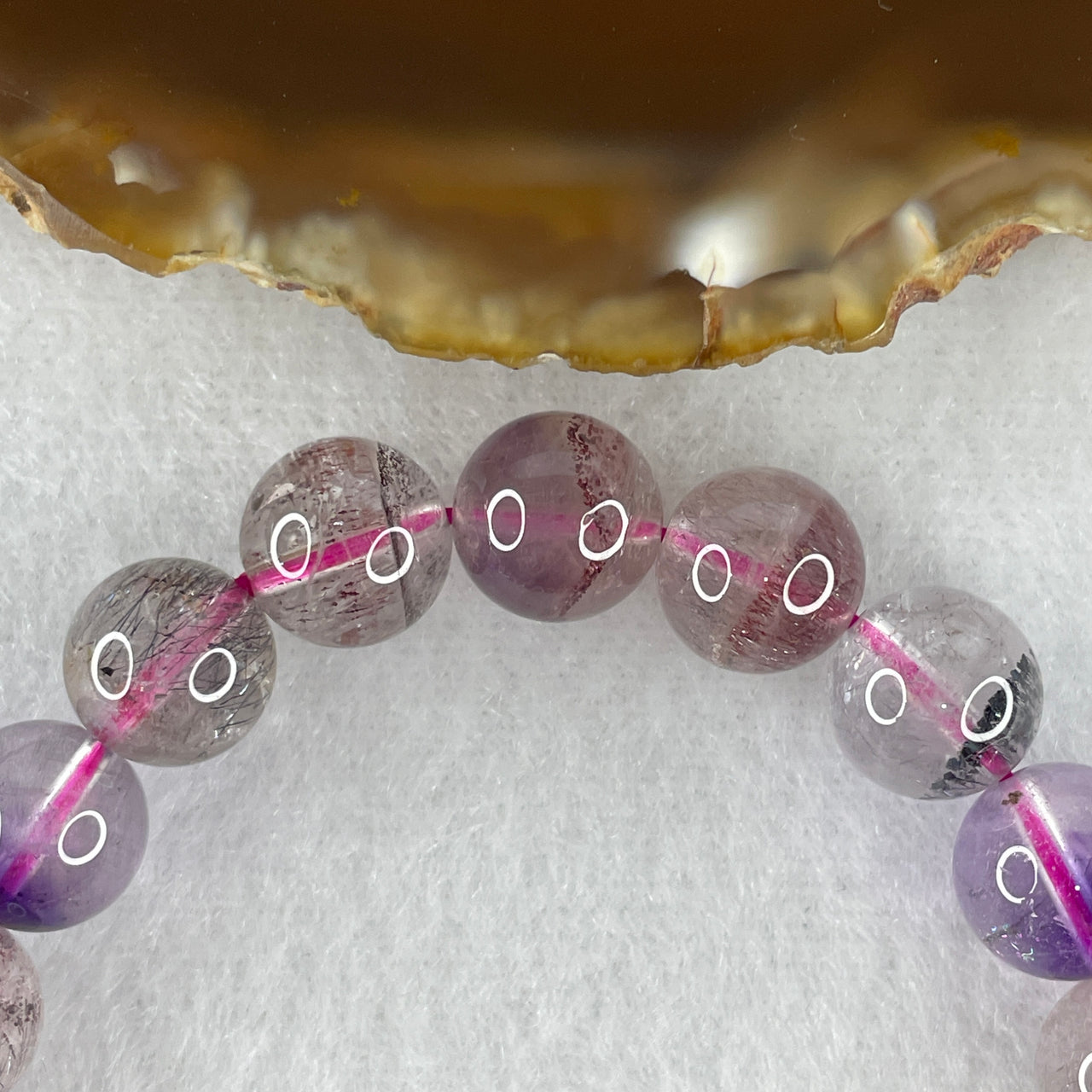 Certified Above-Average Grade Natural Super 7 Crystal Beads Bracelet | Bold High-Mass Showcase Strand | Authentic Sacred Seven Multi-Mineral Inclusions Quartz Spiritual Catalyst & Auric Shield Bracelet (27.46g | 17cm Length | 9.9mm | 21 Beads)