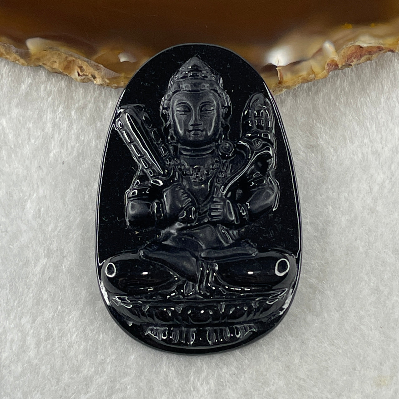 Type A Opaque to Partial Translucent Black Omphacite Jadeite Akasagarbha Bodhissattva Pendant Ox and Tiger Zodiac Guardian 17.04g 52.7 by 34.2 by 7.4mm - Huangs Jadeite and Jewelry Pte Ltd