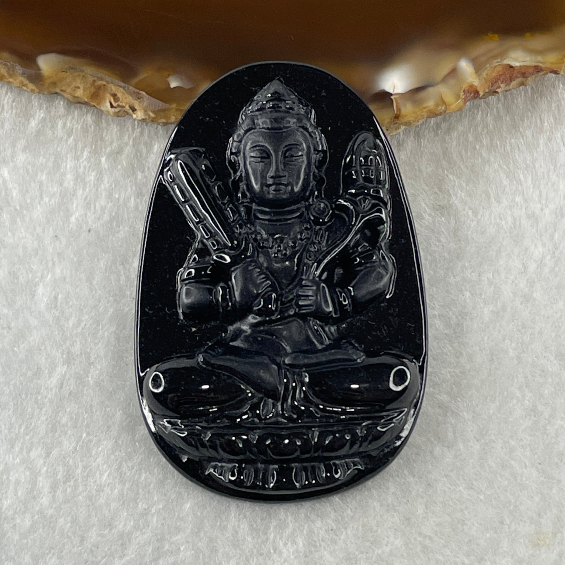 Type A Opaque to Partial Translucent Black Omphacite Jadeite Akasagarbha Bodhissattva Pendant Ox and Tiger Zodiac Guardian 17.04g 52.7 by 34.2 by 7.4mm - Huangs Jadeite and Jewelry Pte Ltd