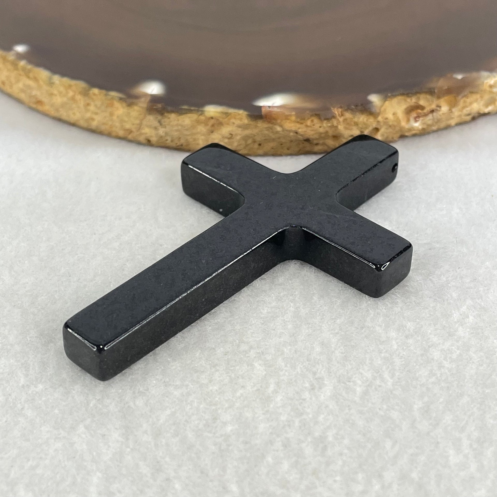 Type A Opaque Black Jadeite Cross Pendant 19.85g 64.8 by 41.5 by 6.9mm - Huangs Jadeite and Jewelry Pte Ltd