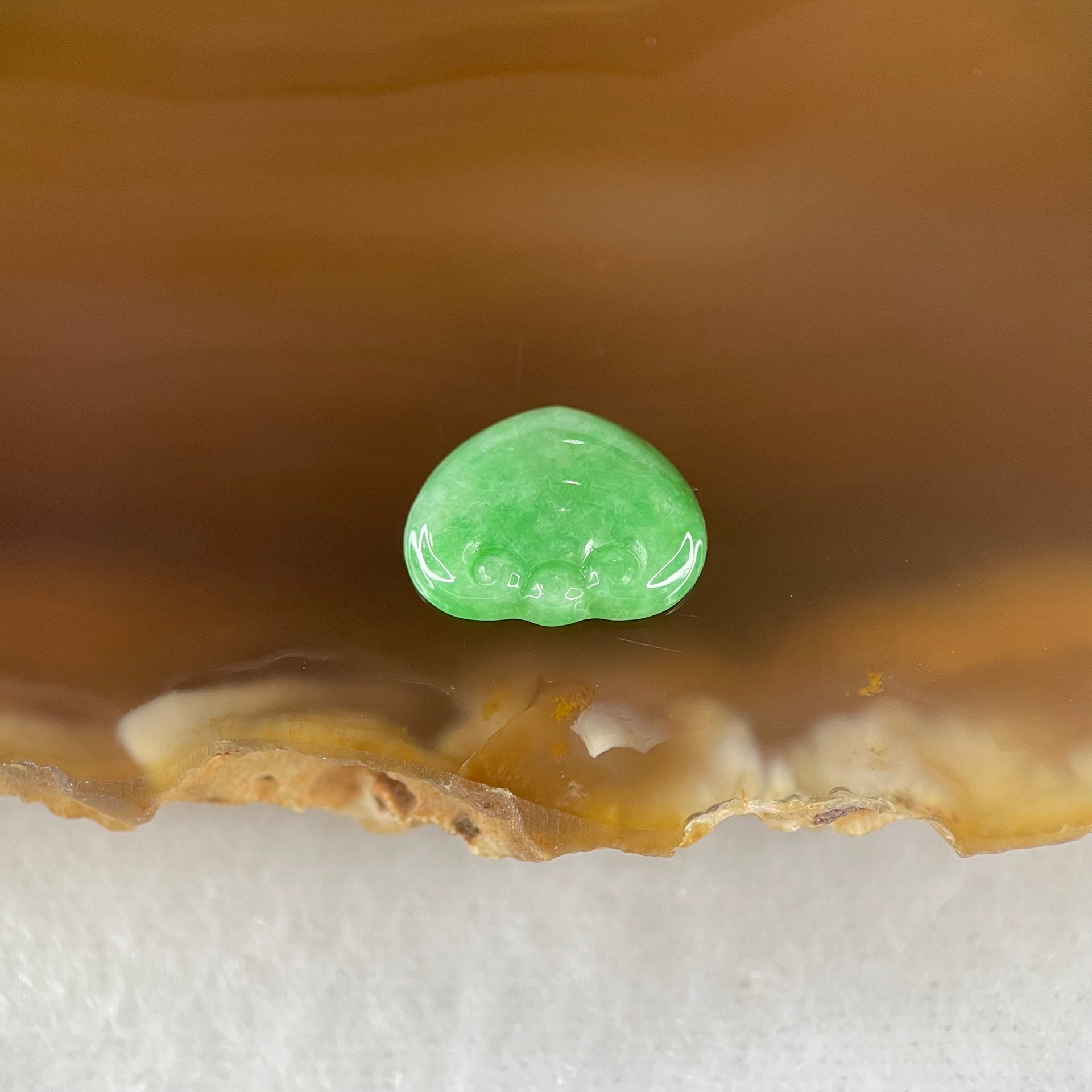 Type A Old Mine Full Green Jadeite Ruyi Charm Stone For Setting 0.44g 11.1 by 8.6 by 2.3mm - Huangs Jadeite and Jewelry Pte Ltd