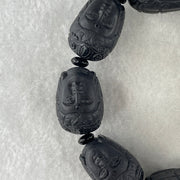 Type A Opaque Black Omphacite Jadeite Guan Yin Head Beads Bracelet 117.05g 16cm 19.7mm 8 Beads - Huangs Jadeite and Jewelry Pte Ltd