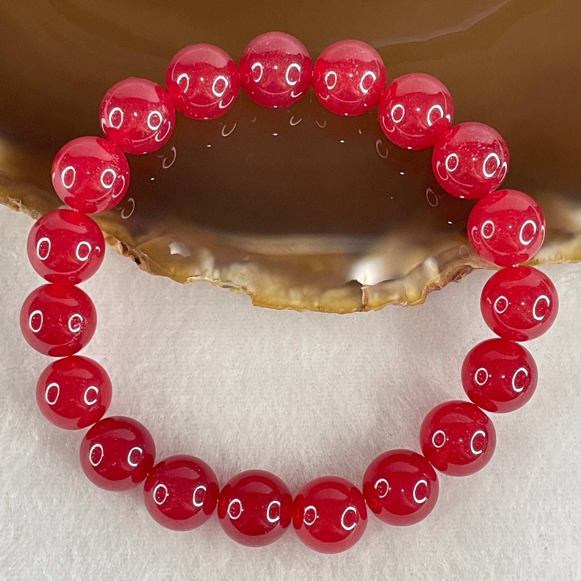 Natural Red Agate Beads Bracelet 28.08g 15.5cm 10.3mm 19 Beads - Huangs Jadeite and Jewelry Pte Ltd