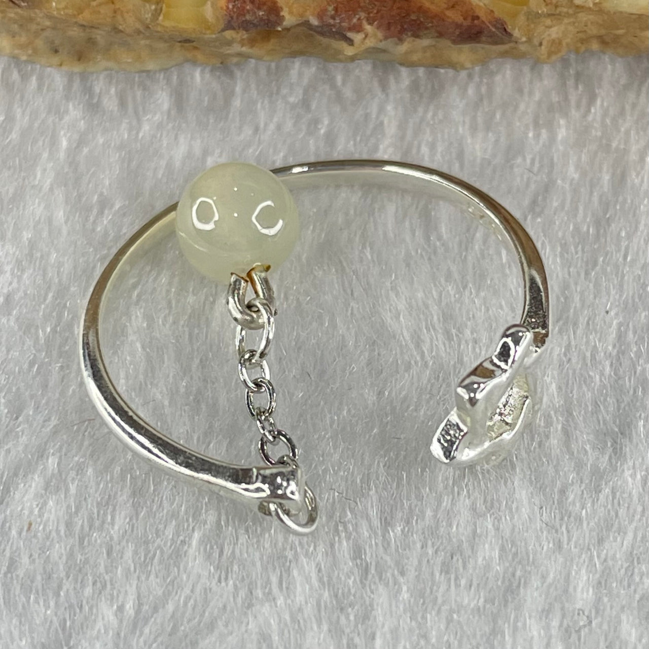 Type A Faint Green Jadeite Suspended Bead with Crystals in S925 Sliver Ring (Adjustable Size) 1.20g 5.5mm - Huangs Jadeite and Jewelry Pte Ltd