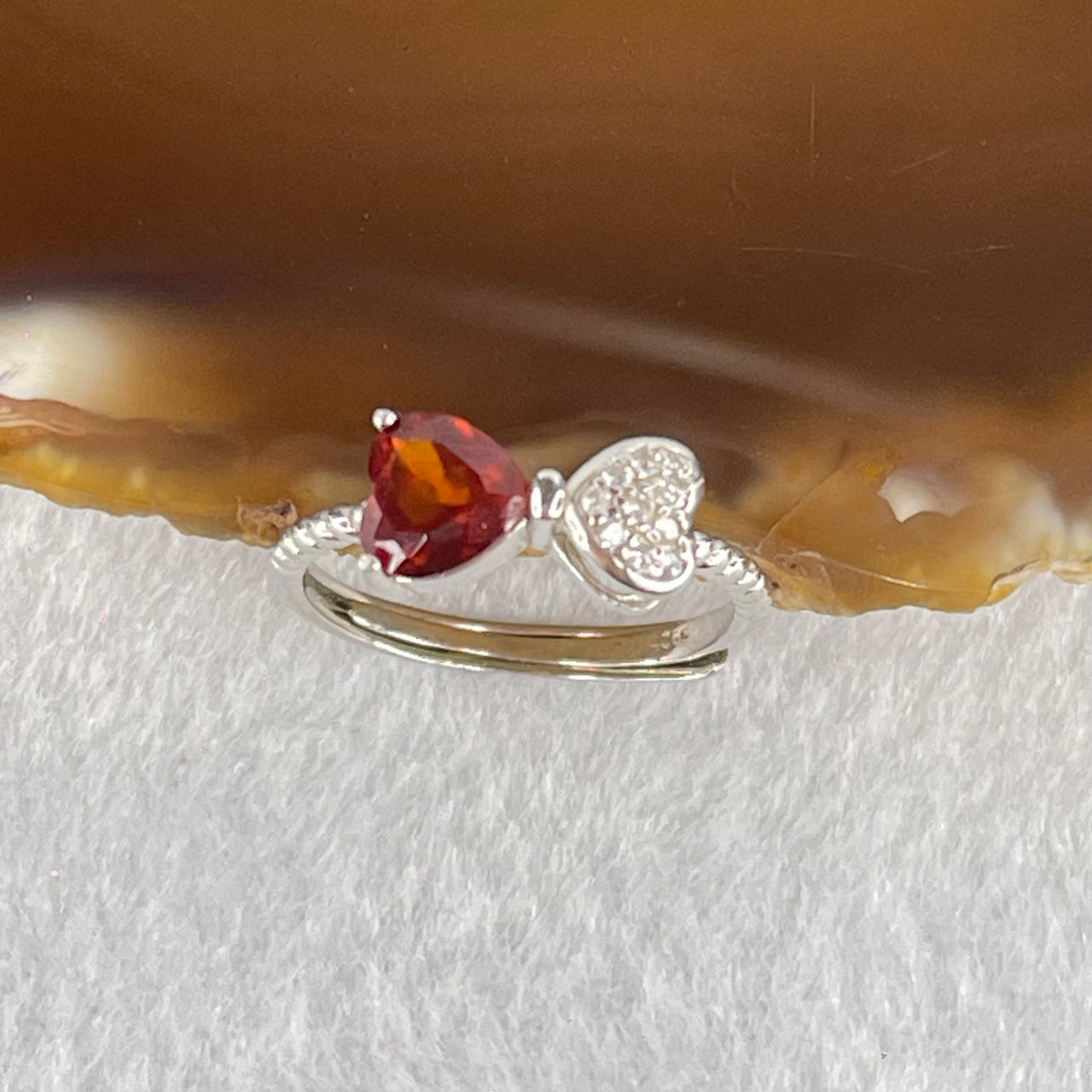 Natural Red Garnet with Crystals In S925 Sliver Ring (Adjustable Size) 1.72g 6.1 by 6.3 by 3.5mm - Huangs Jadeite and Jewelry Pte Ltd