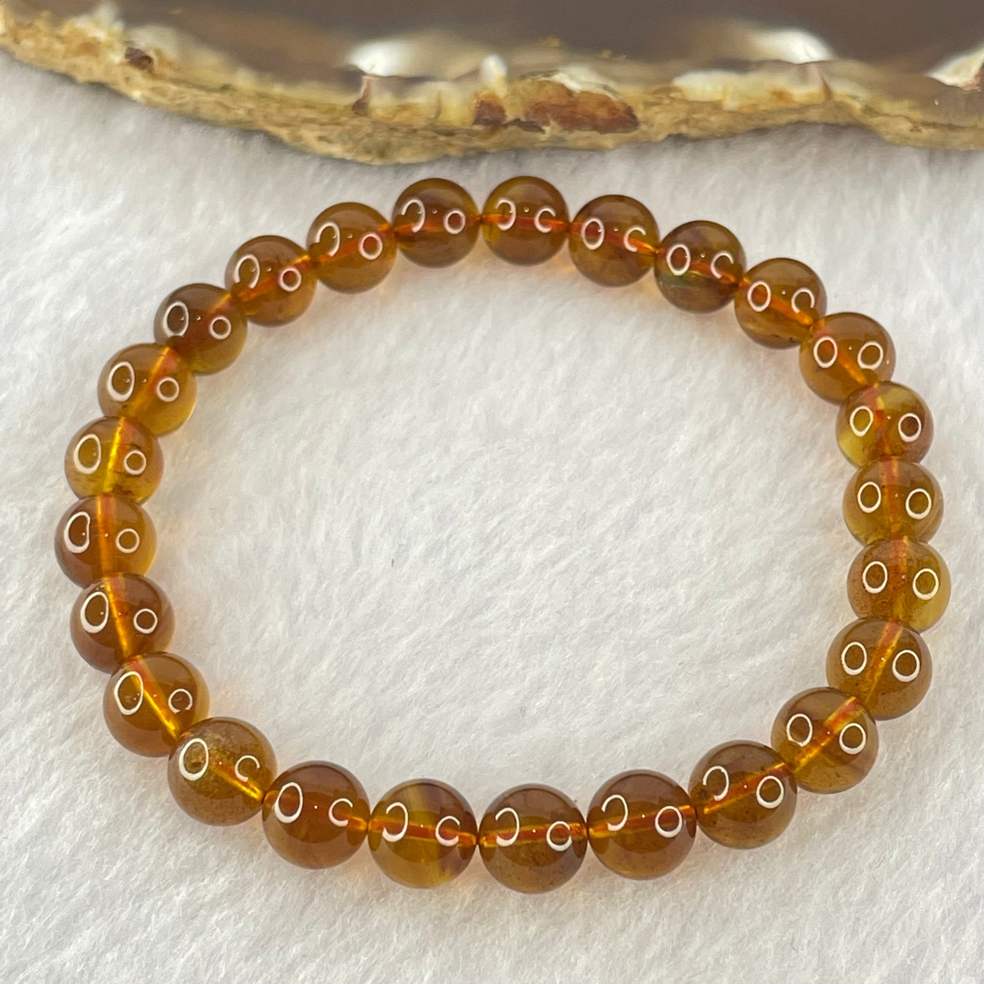 Natural Purple Honey Amber Beads Bracelet 天然紫蜜琥珀手链 4.80g 15cm 7.2mm 25 Beads - Huangs Jadeite and Jewelry Pte Ltd