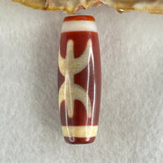 Natural Powerful Tibetan Old Oily Red White Agate One Eye Wood Element Dzi Bead Heavenly Master (Tian Zhu) 一眼木元素天珠 9.30g 37.1 by 12.7mm - Huangs Jadeite and Jewelry Pte Ltd