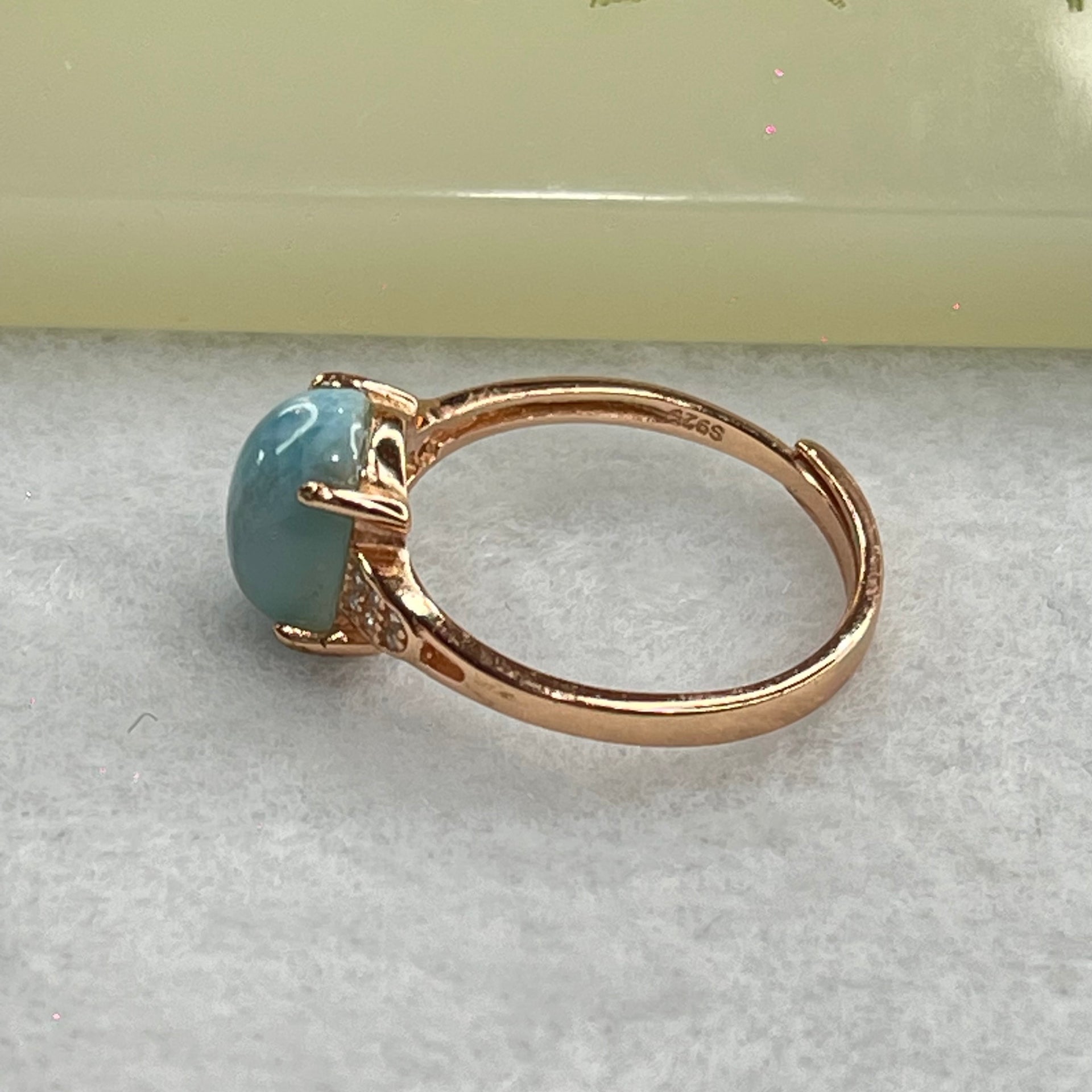 Natural Larimar in S925 Silver Rose Gold Color Ring (Adjustable Size) 2.28g 9.9 by 8.1 by 5.0mm - Huangs Jadeite and Jewelry Pte Ltd