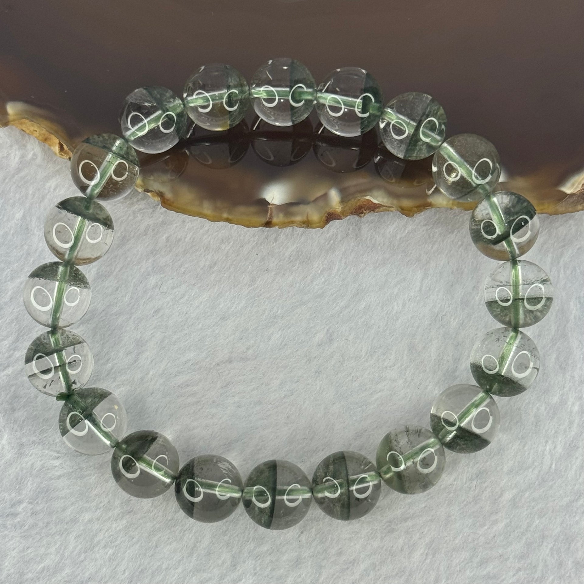 Very Good Grade Natural Green Phantom Quartz Beads Bracelet 28.83.g 17.5cm 10.3mm 20 Beads - Huangs Jadeite and Jewelry Pte Ltd