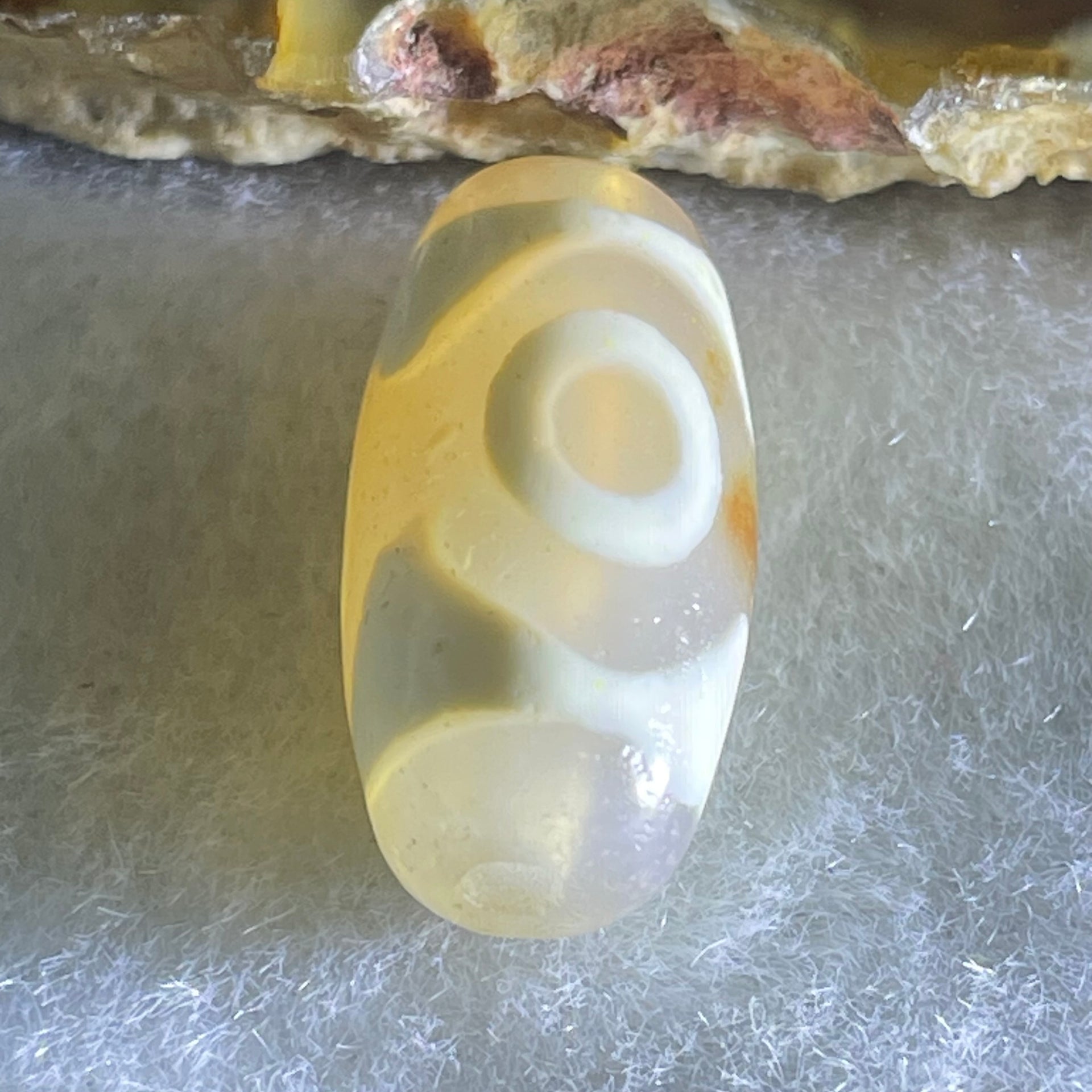 Natural Powerful Tibetan Old Oily Agate 3 Eyes Dzi Bead Heavenly Master (Tian Zhu) 三眼天诛 2.73g 19.7 by 9.9mm - Huangs Jadeite and Jewelry Pte Ltd