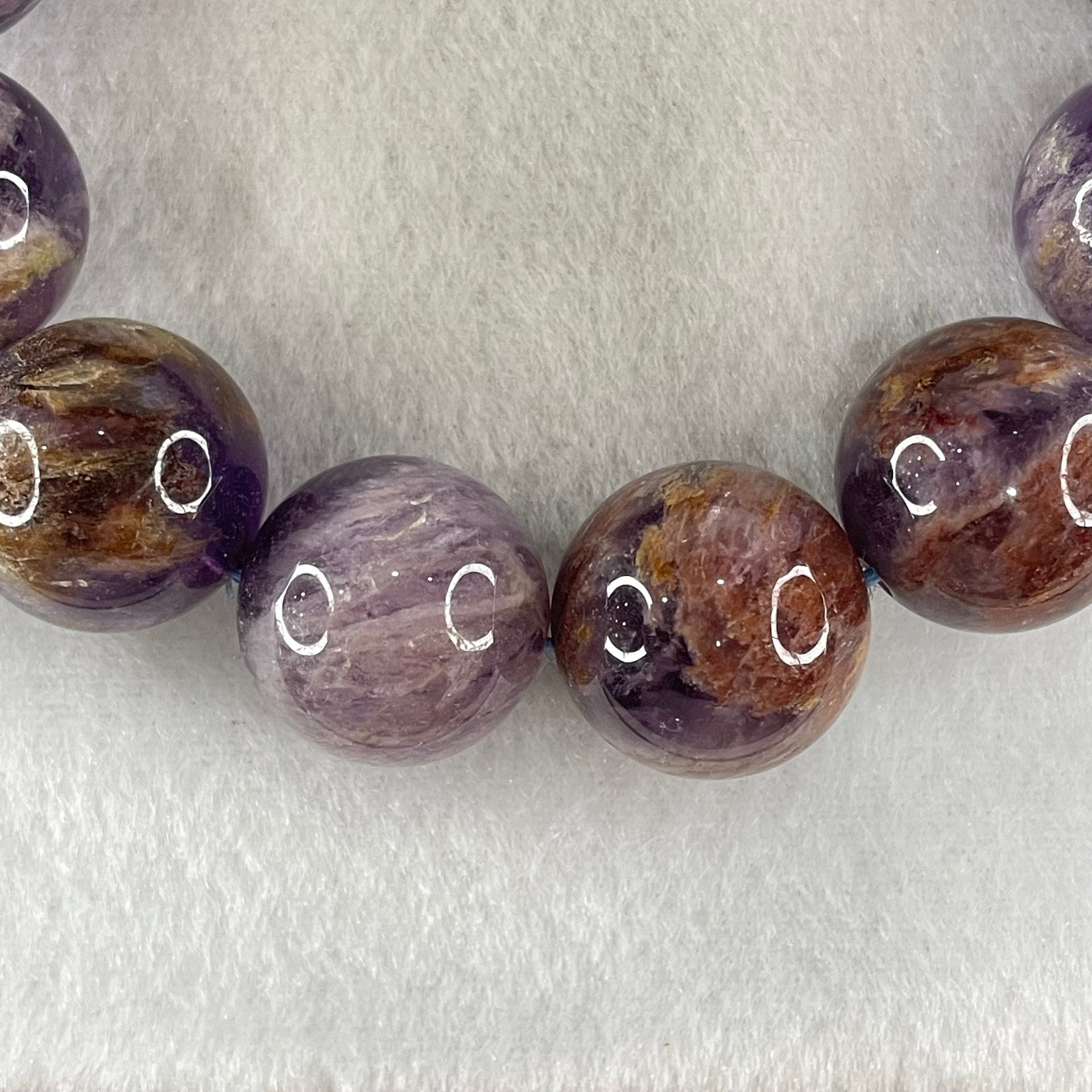 Above Average Grade Natural Amethyst Phantom Quartz Beads Bracelet 天然紫幽灵水晶手链 111.14g 19cm 19.0mm 13 Beads - Huangs Jadeite and Jewelry Pte Ltd