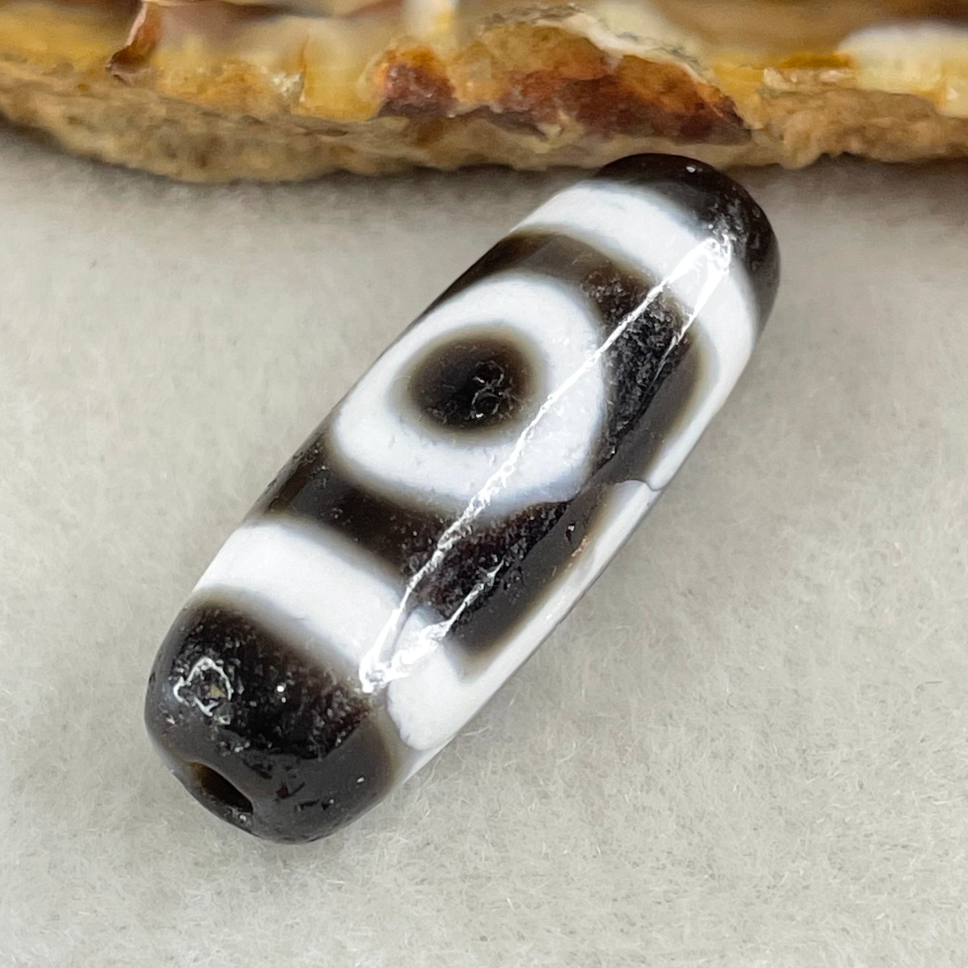 Natural Powerful Tibetan Old Oily Agate 2 Eyes Dzi Bead Heavenly Master (Tian Zhu) 二眼天诛 4.76g 29.0 by 10.4mm - Huangs Jadeite and Jewelry Pte Ltd