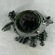 Natural Dark Green Serpentine Carp Fish with Wooden Stand Display 1,215.0g 160.0 by 120.0 by 230.0mm - Huangs Jadeite and Jewelry Pte Ltd