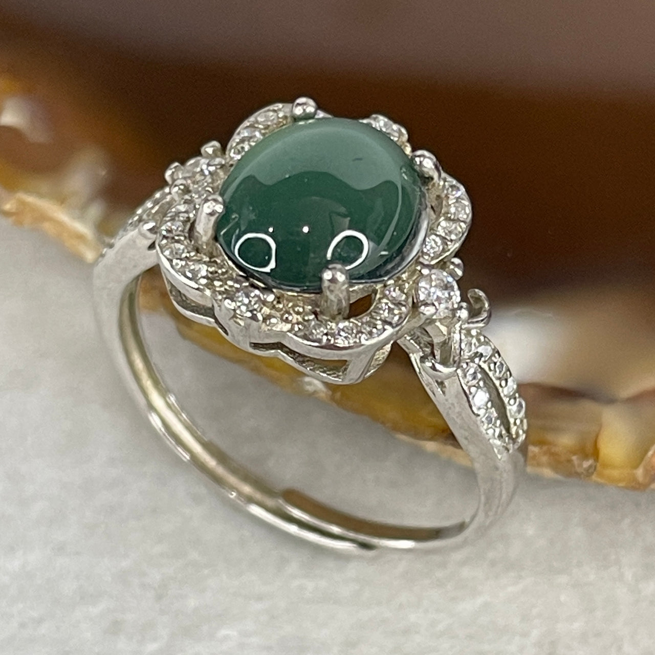 Type A Icy Light Blueish-Green Jadeite High-Dome Cabochon Ring | Liquid-Glass Translucent Cushion Orb | Solid S925 Sterling Silver Setting | Smart Adjustable Sizing (2.87g 9.3x7.5x4.0mm)