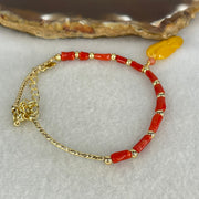 Natural Red Coral with Natural Butterscotch Amber Leaf Charm in Gold Color Bracelet 3.64g 6.5 by 2.7mm 11pcs - Huangs Jadeite and Jewelry Pte Ltd