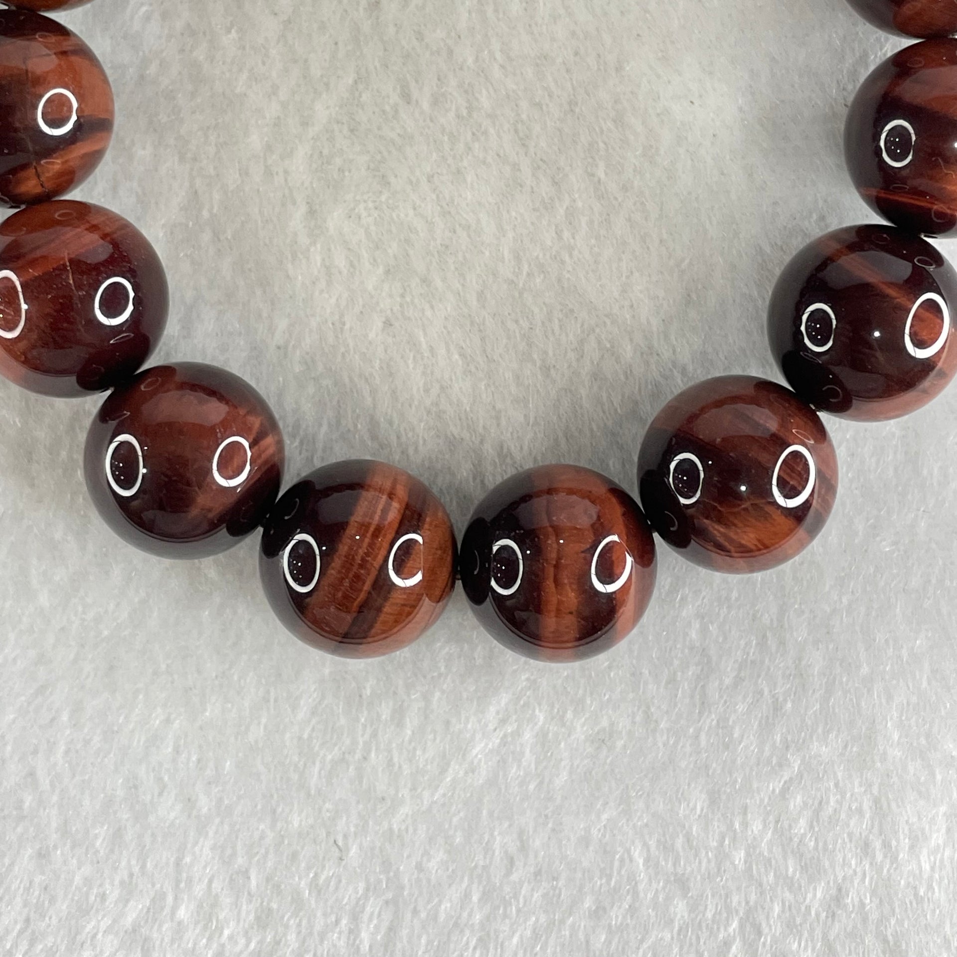 Natural Red Tiger's Eye Quartz Beads Bracelet 63.42g 17cm 14.5mm 15 Beads - Huangs Jadeite and Jewelry Pte Ltd