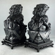 Black Pair of Fu Gou with Wooden Stand Display 5,365.5g Each about 110.0 by 15.0 by 230.0mm - Huangs Jadeite and Jewelry Pte Ltd