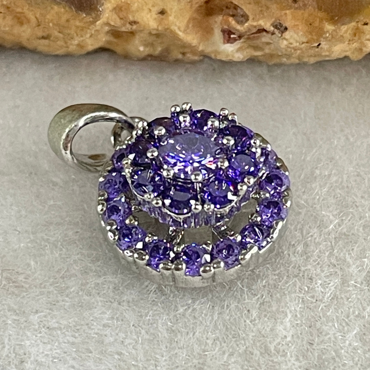 Natural Purple Cubic Zirconia in S925 Sliver Spinning Pendant 2.51g 4.0 by 1.5mm - Huangs Jadeite and Jewelry Pte Ltd