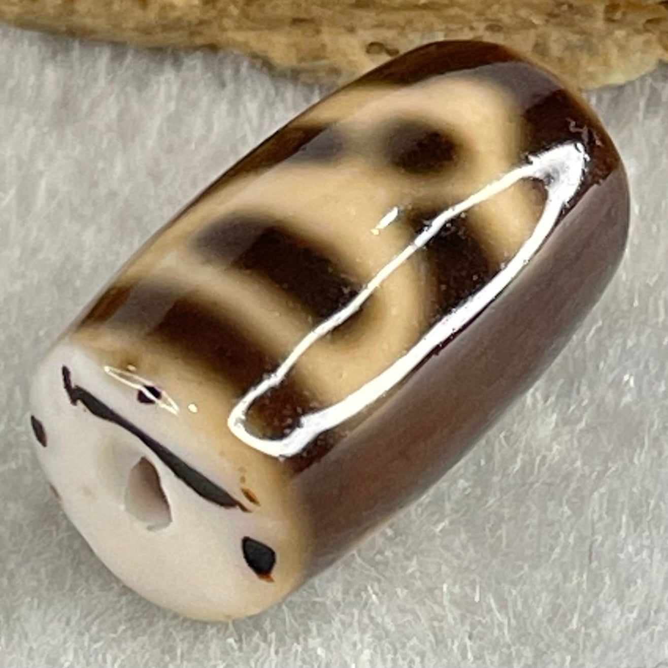 Natural Powerful Tibetan Old Oily Agate Double Cai Shen Dzi Bead Heavenly Master (Tian Zhu) 双财神长天珠 4.57g 19.5 by 11.7mm - Huangs Jadeite and Jewelry Pte Ltd