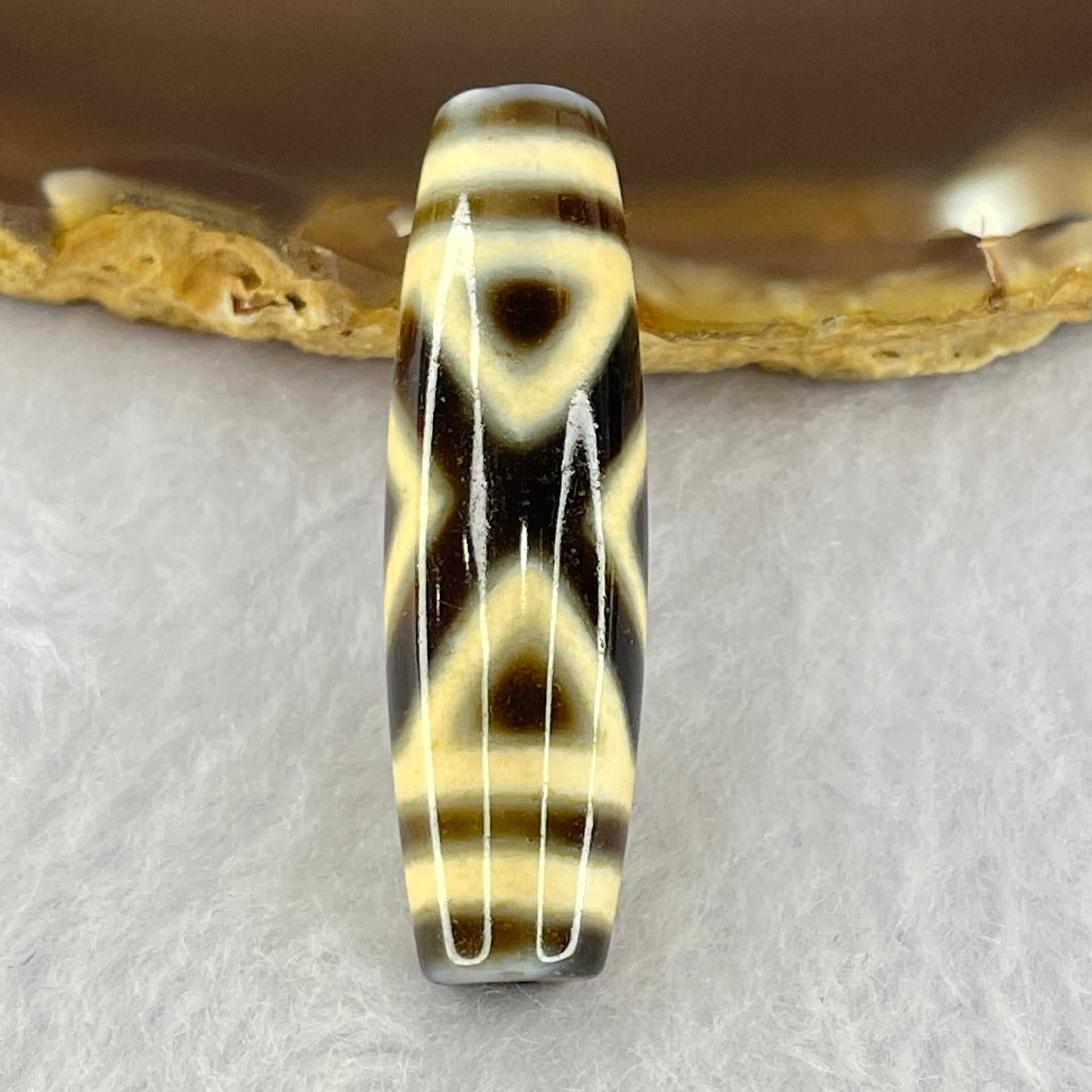 Natural Powerful Tibetan Old Oily Agate 2-Eye Vajra Dzi Bead Heavenly Master (Tian Zhu) 二眼天珠 7.43g 38.5 by 11.3mm - Huangs Jadeite and Jewelry Pte Ltd