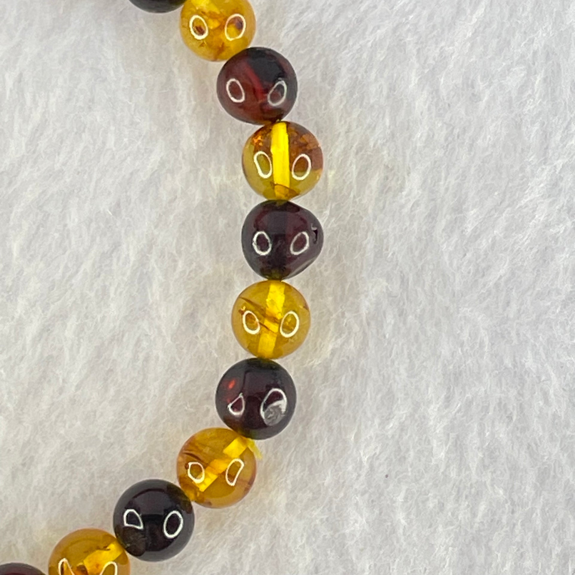 Natural Blood Red and Yellow Amber Beads Bracelet 4.71g 16cm 6.9mm 28 Beads - Huangs Jadeite and Jewelry Pte Ltd