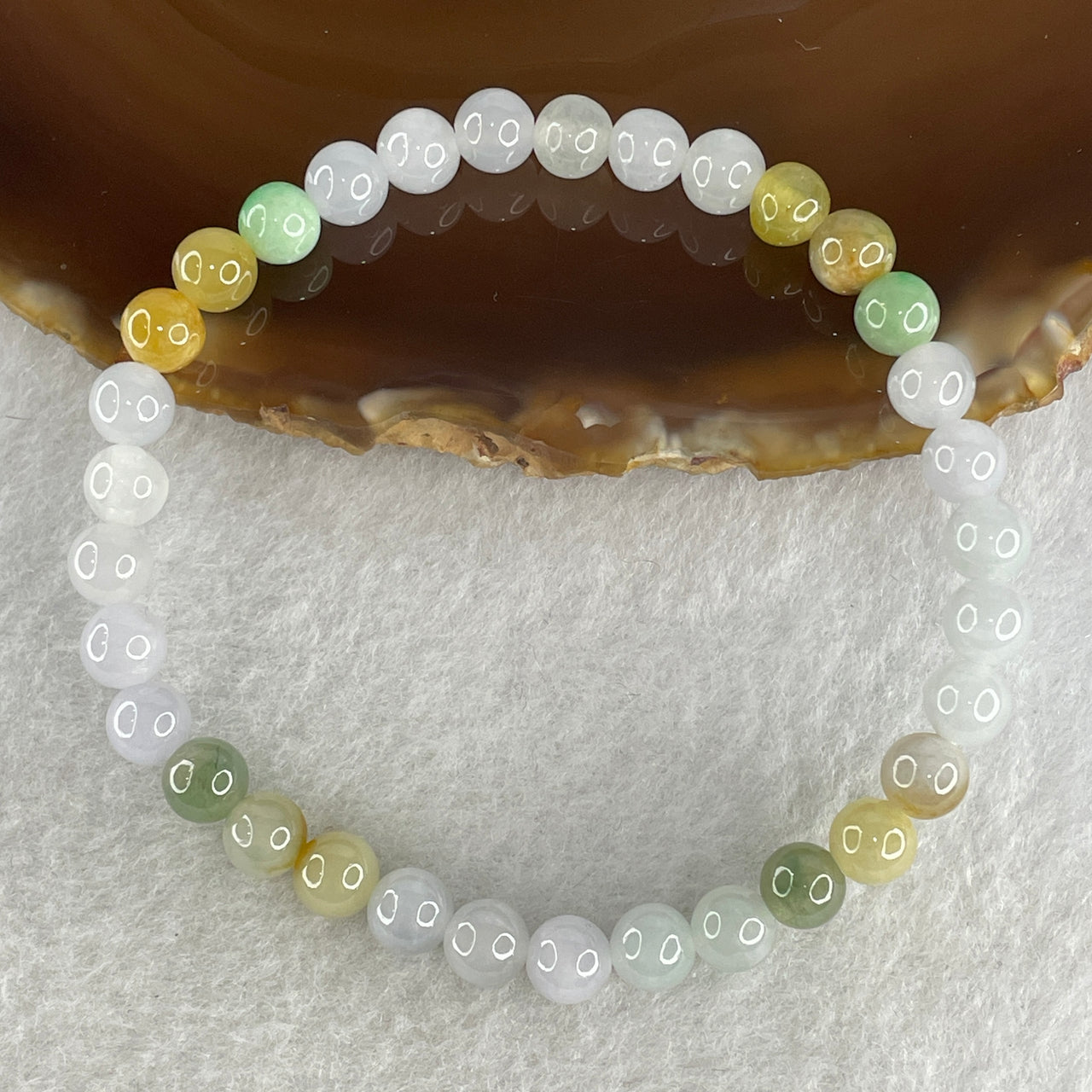 Type A Colorful Jadeite Jade Beads Bracelet 12.50g 17cm 6.2mm 33 Beads