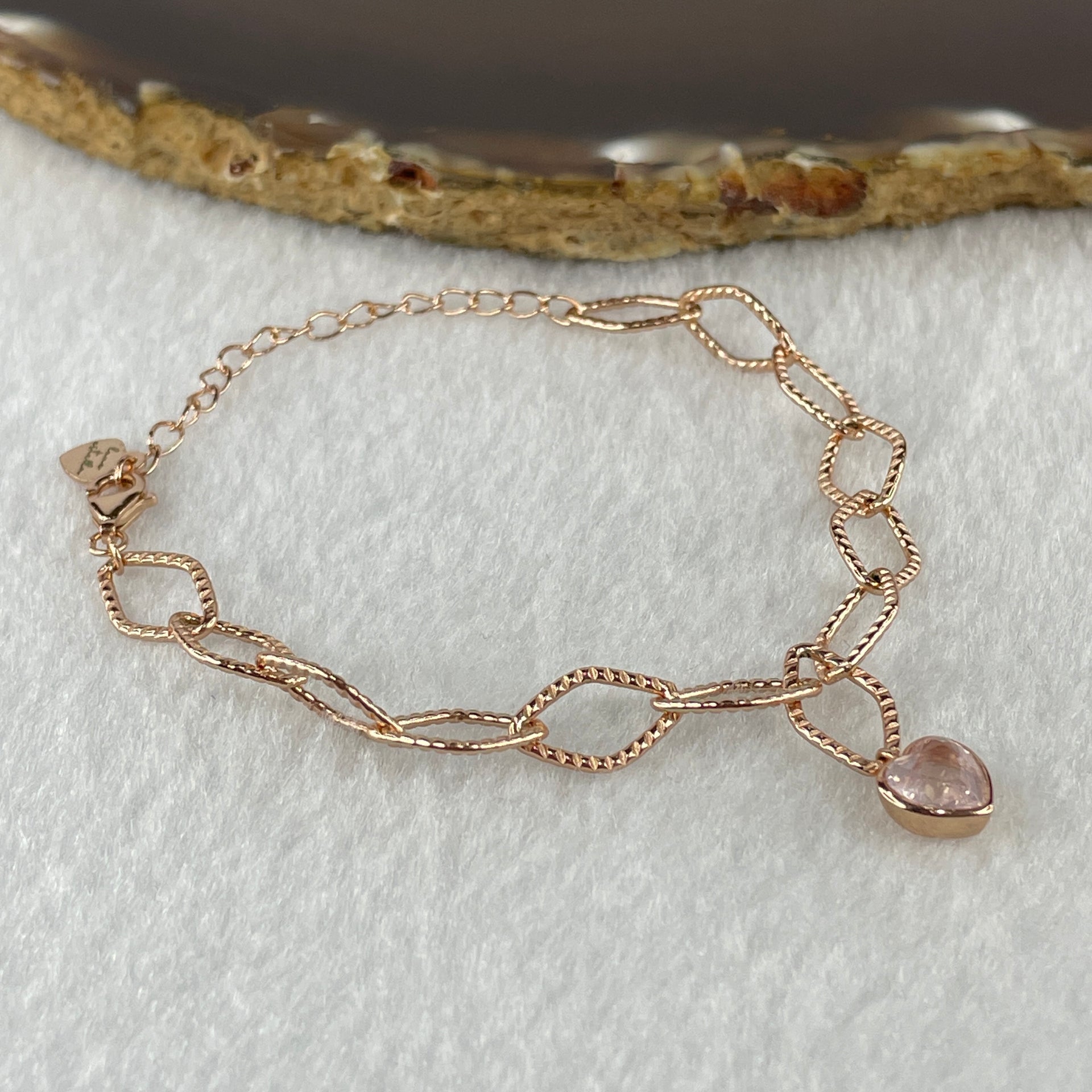 Natural Rose Quartz In 925 Sliver Rose Gold Color Bracelet 3.87g 7.3 by 7.0 by 3.8mm (Adjustable Size) - Huangs Jadeite and Jewelry Pte Ltd