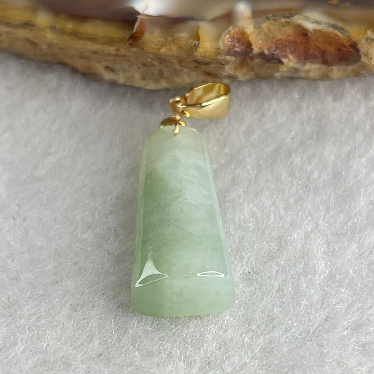 Type A Faint Green with Green Patches Jadeite Wu Shi Pai Pendant 2.46g 19.9 by 8.9 by 5.5mm - Huangs Jadeite and Jewelry Pte Ltd