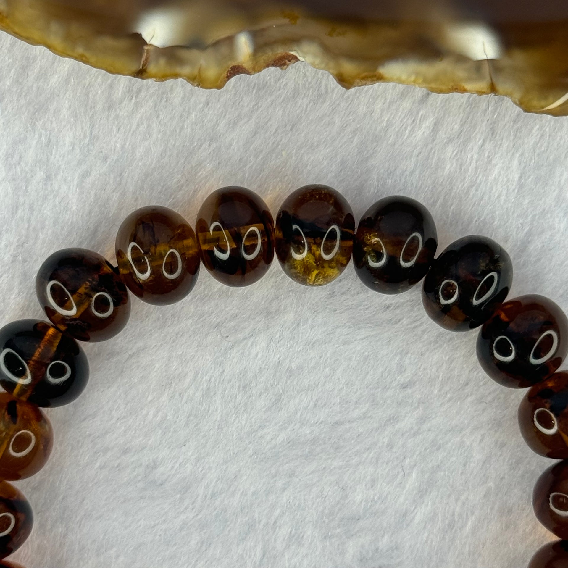 Natural Dark Brownish Yellow Flower Amber Beads Bracelet 天然顺琥珀手链 12.50g 17cm 10.7mm 23 Beads - Huangs Jadeite and Jewelry Pte Ltd