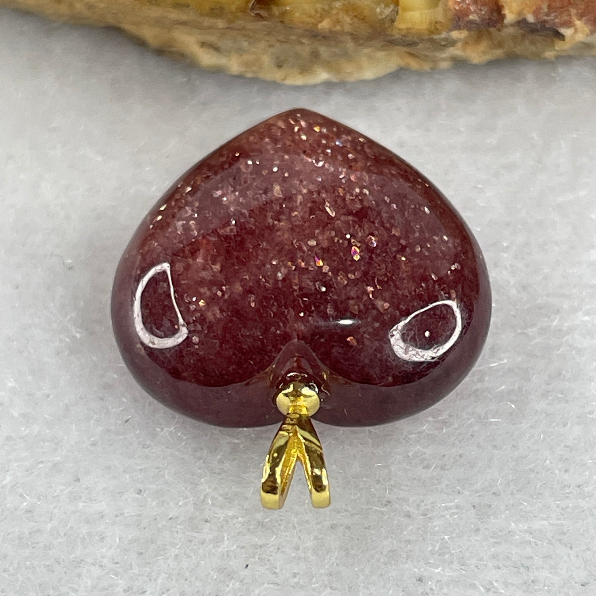 Natural Strawberry Quartz Heart Shape Charm 3.52g 16.8 by 17.2 by 8.2mm - Huangs Jadeite and Jewelry Pte Ltd