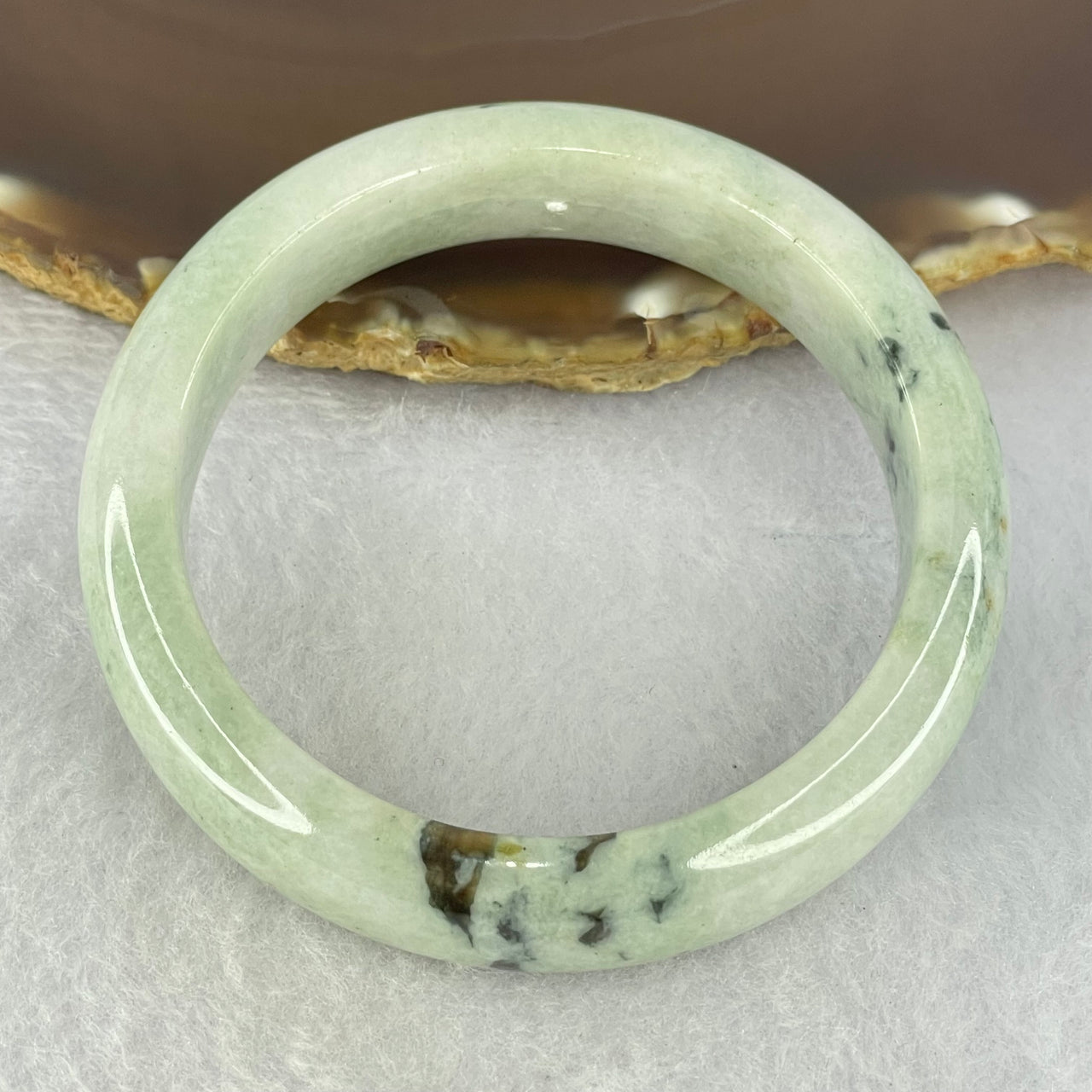 Type A Green with Moss Green Piao Hua Jadeite Bangle Internal Diameter 56.5mm 64.29g 14.4 by 8.7mm (Slight Internal Lines) - Huangs Jadeite and Jewelry Pte Ltd