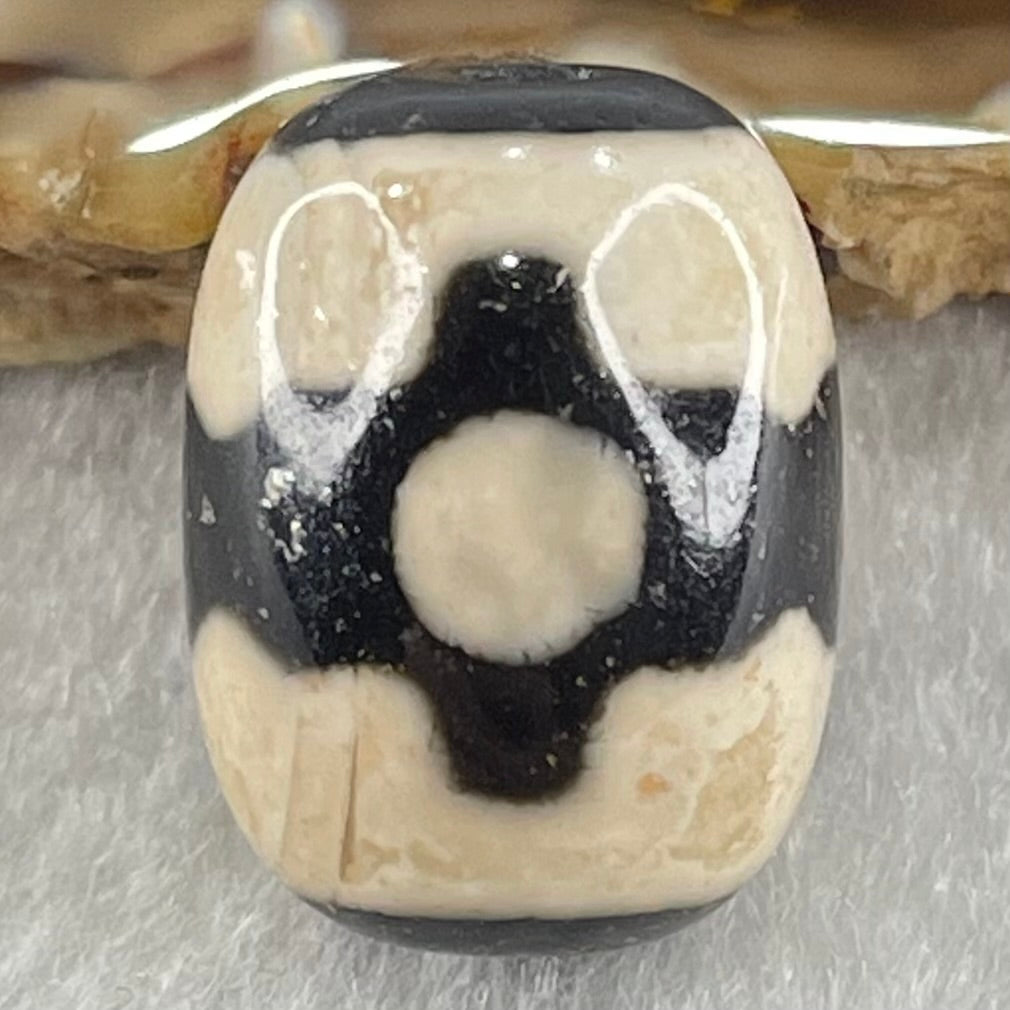 Natural Powerful Tibetan Old Oily Dark Brown With White Agate 3 Eyes Dzi Bead Heavenly Master (Tian Zhu) 三眼天诛 4.84g 17.5 by 13.2mm - Huangs Jadeite and Jewelry Pte Ltd