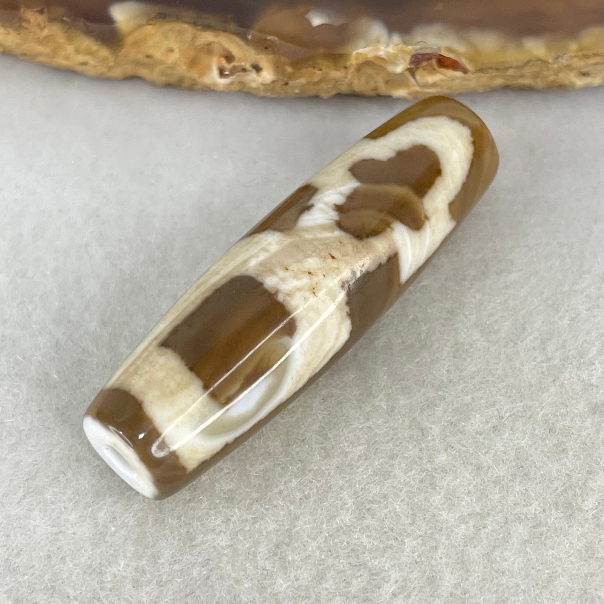 Natural Powerful Tibetan Old Oily Agate Cai Shen Dzi Bead Heavenly Master (Tian Zhu) 财神长天珠 8.92g 39.3 by 11.5mm - Huangs Jadeite and Jewelry Pte Ltd