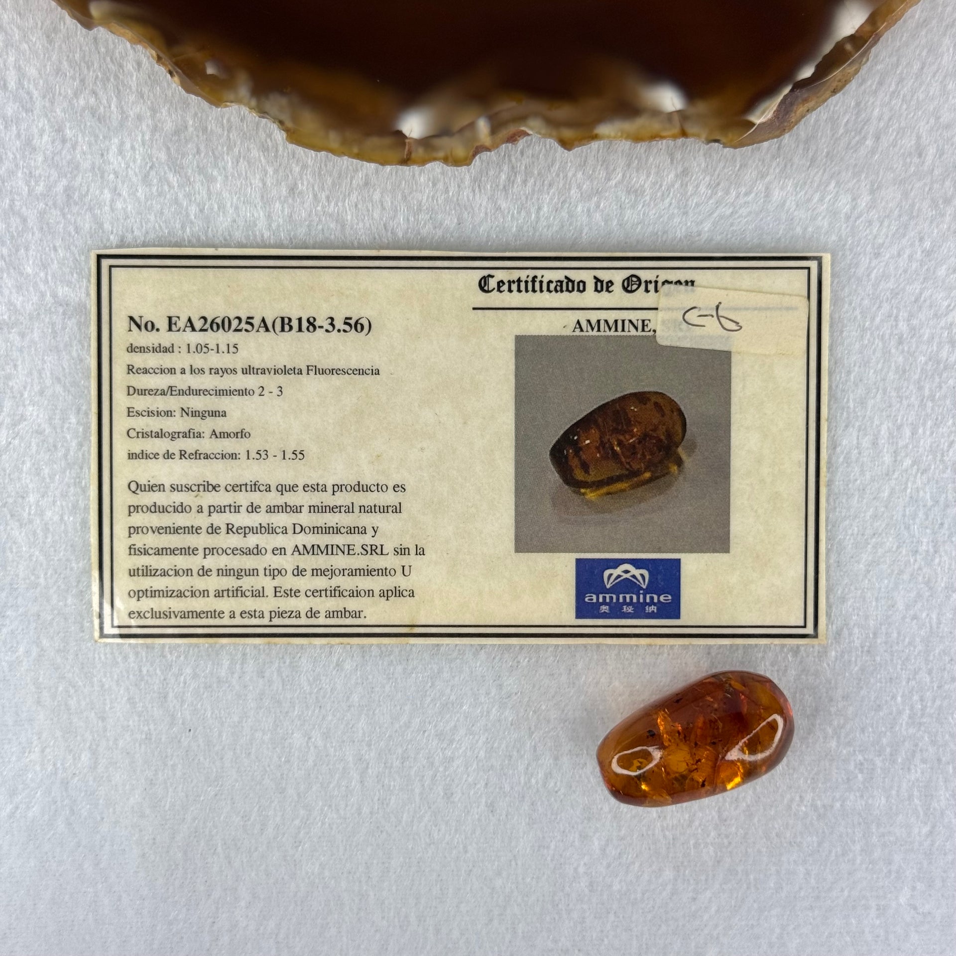 Natural Amber For Setting 3.60g 26.6 by 15.1mm - Huangs Jadeite and Jewelry Pte Ltd