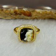 Natural Green Amber with Milk and Yellow Inclusions in S925 Sliver Gold Color Ring (Adjustable Size) 2.74g 9.0 by 3.0mm - Huangs Jadeite and Jewelry Pte Ltd