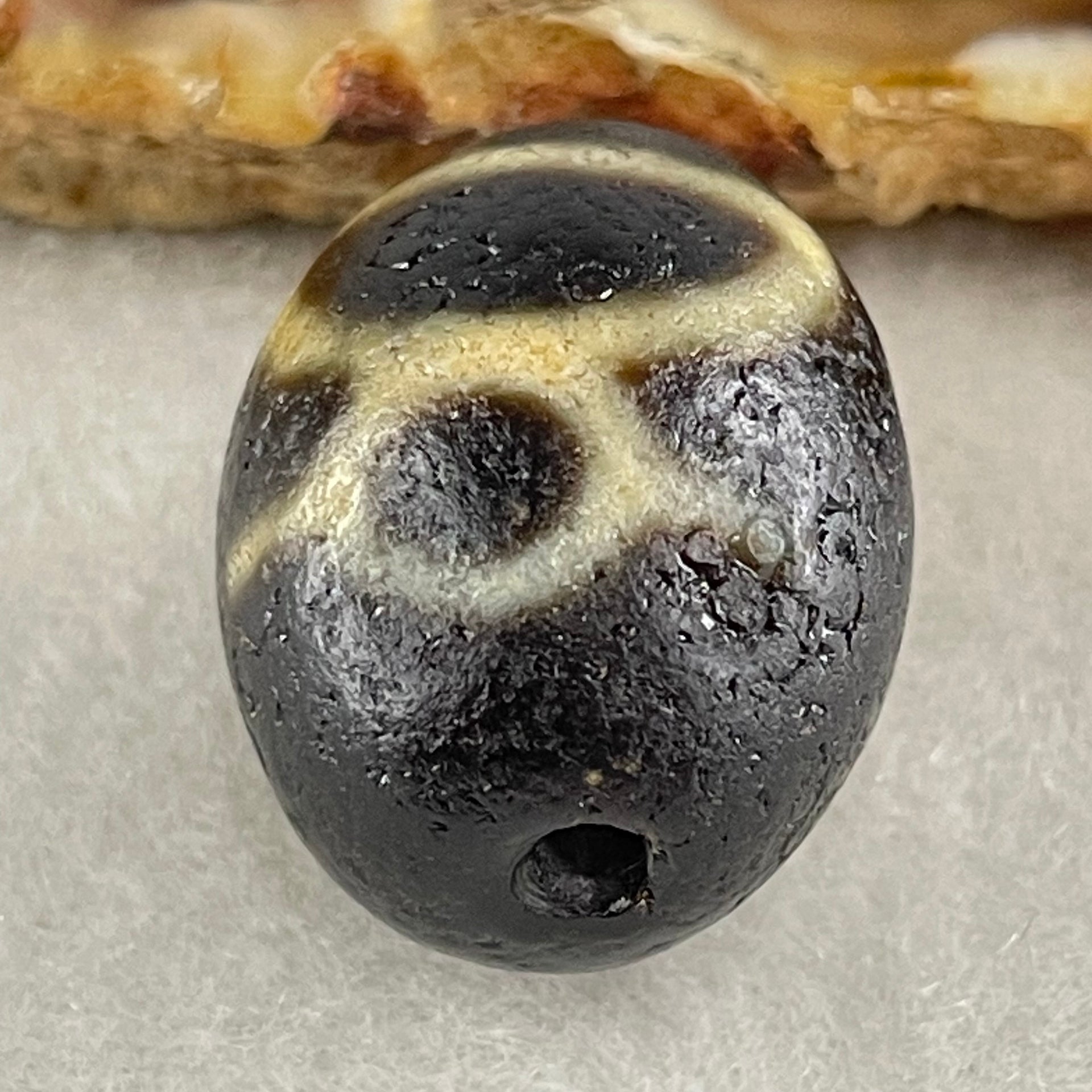 Natural Powerful Tibetan Old Oily Agate Double Cai Shen Dzi Bead Heavenly Master (Tian Zhu) 双财神长天珠 8.12g 20.8 by 16.8mm - Huangs Jadeite and Jewelry Pte Ltd