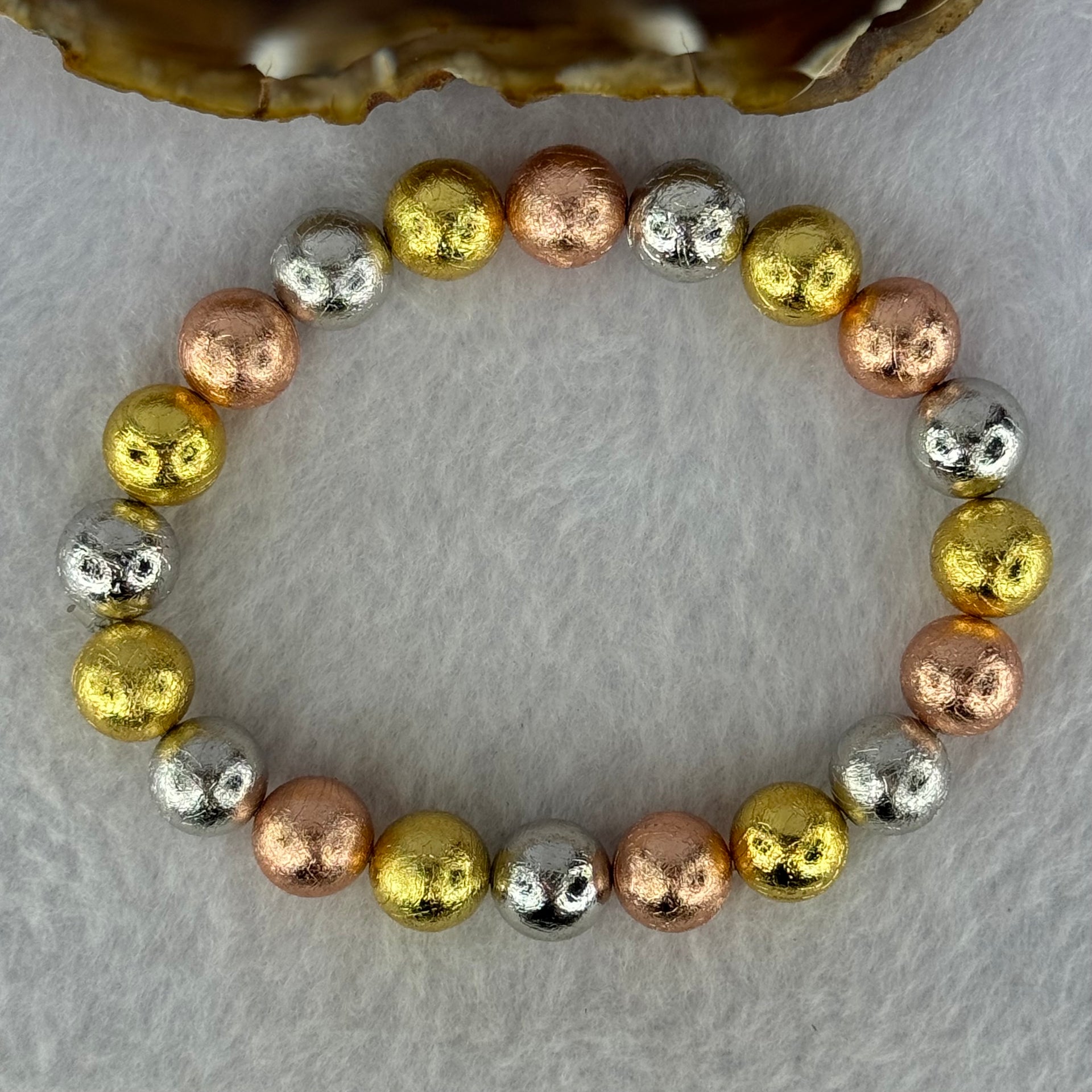 Natural Meteorite Sliver, Gold and Rose Gold Color Beads Bracelet 88.44g 17.5cm 10.3mm 20 Beads - Huangs Jadeite and Jewelry Pte Ltd