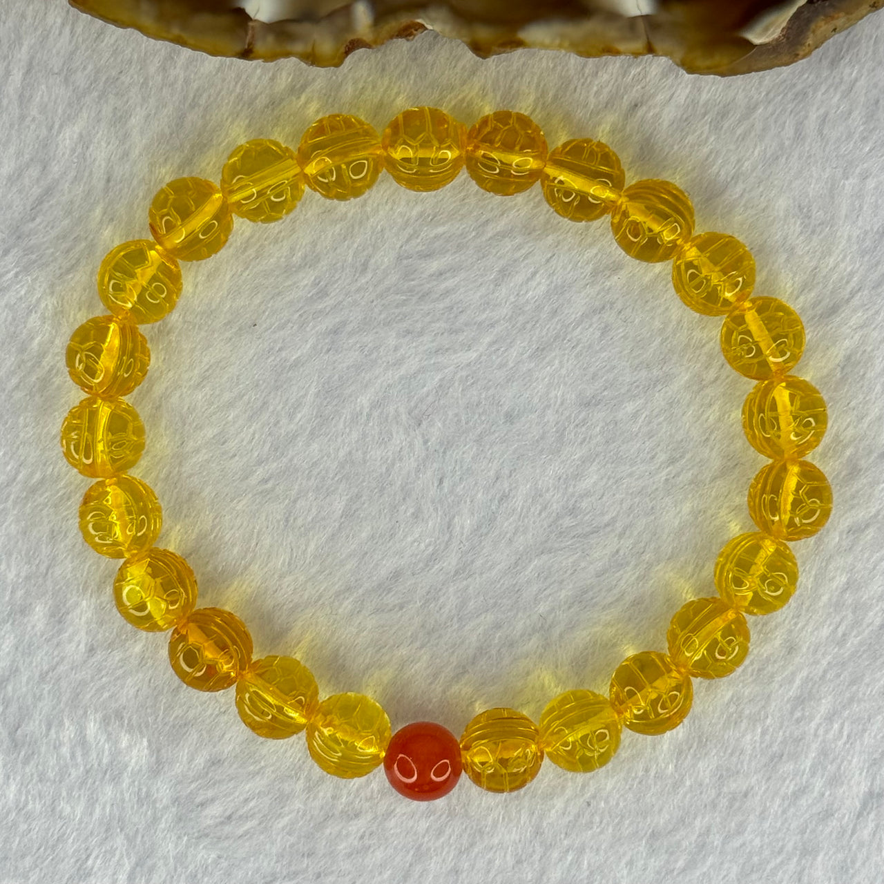 Natural Golden Yellow Amber Beads Turtle Shell Bracelet 6.87g 16cm 7.8mm 24 Beads - Huangs Jadeite and Jewelry Pte Ltd