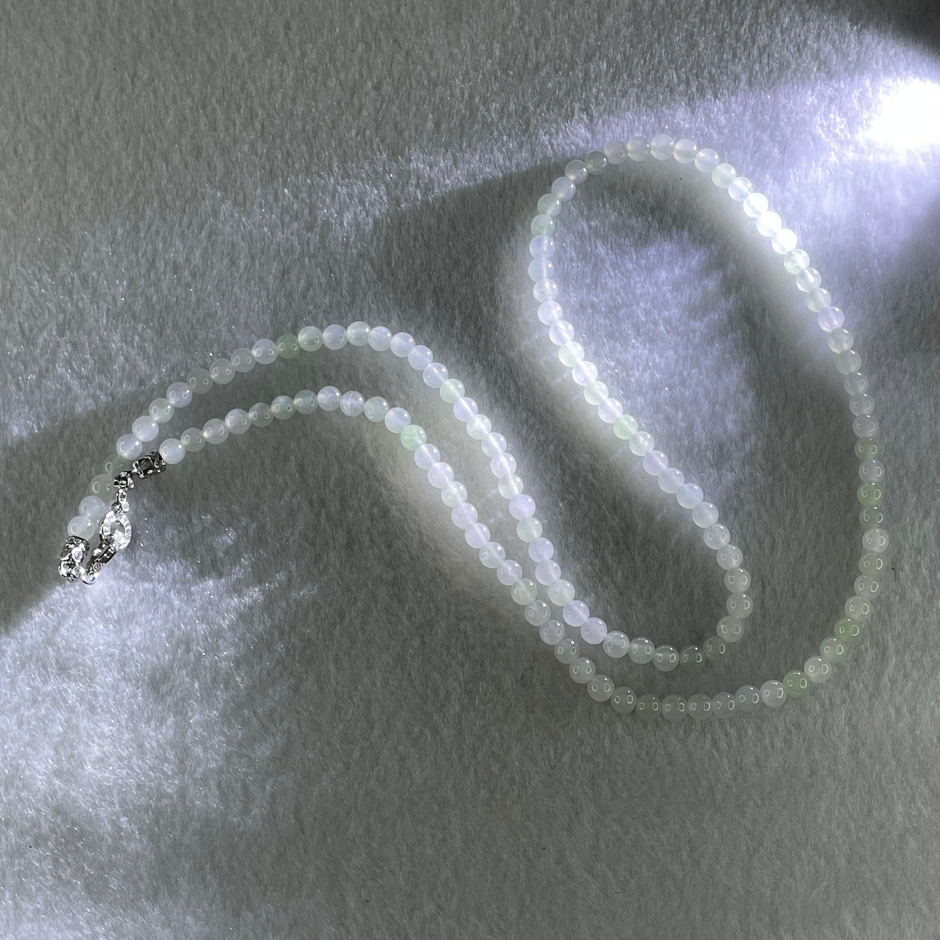 Natural Type A Icy Faint Green to White Jadeite Beads Necklace 26.313g 60cm 5.0mm 126 Beads - Huangs Jadeite and Jewelry Pte Ltd