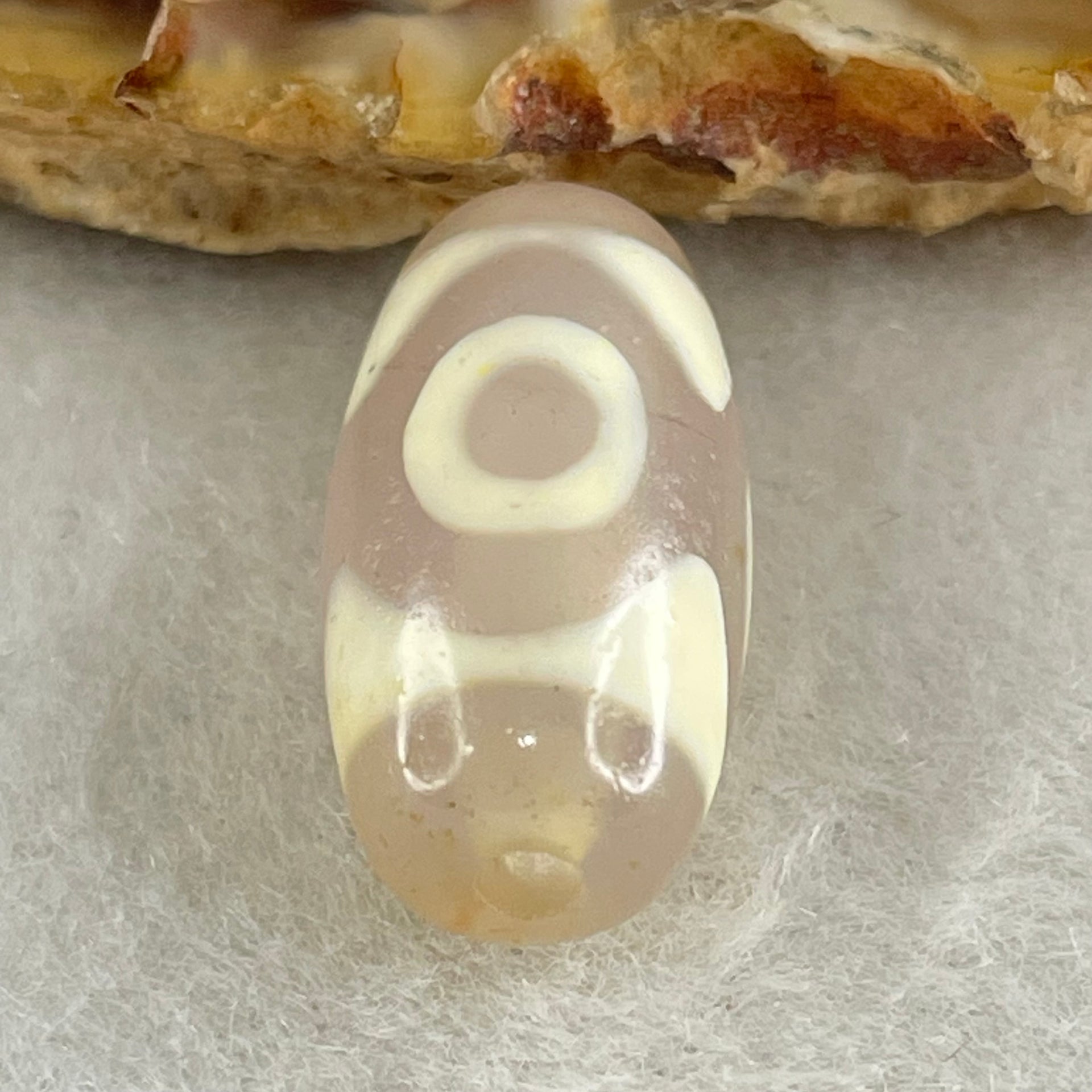 Natural Powerful Tibetan Old Oily Agate 3 Eyes Dzi Bead Heavenly Master (Tian Zhu) 三眼天诛 3.05g 20.2 by 10.1mm - Huangs Jadeite and Jewelry Pte Ltd