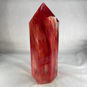 Cherry Quartz Tower with Wooden Stand Display 2446.6g 84.6 by 81.5 by 240.0mm - Huangs Jadeite and Jewelry Pte Ltd