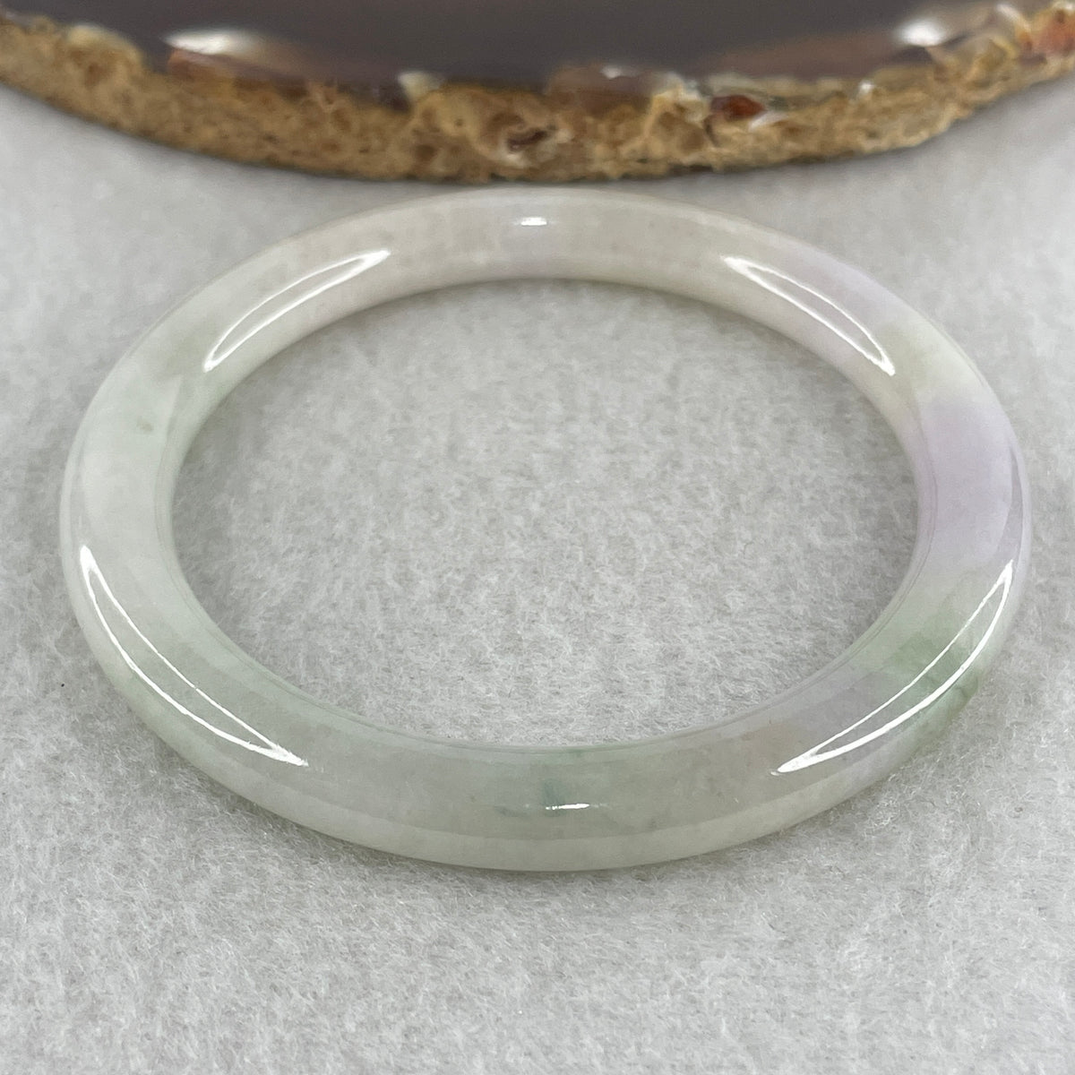 Natural Type A Light Green with Lavender Piao Hua Jadeite Flat Ding Dang Bangle 25.41g Inner Diameter 51.6mm 6.7 by 7.7mm (Slight Internal Line) - Huangs Jadeite and Jewelry Pte Ltd