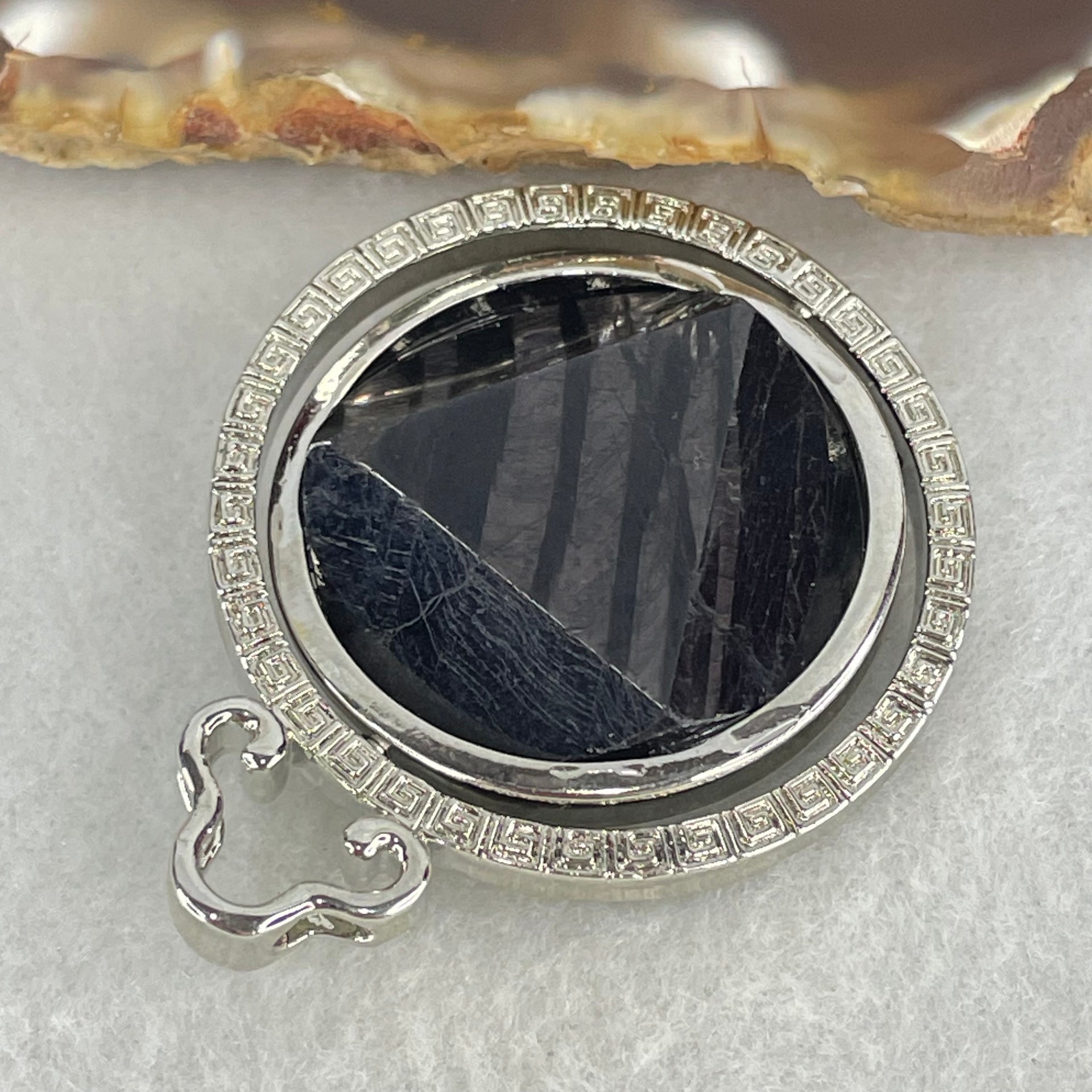 Natural Hypersthene in Stainless Steel Pendant 23.59g 25.0 by 9.5mm - Huangs Jadeite and Jewelry Pte Ltd