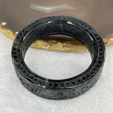 Type A Black to Dark Grey with Dark Green Piao Hua Jadeite Bangle 81.72g 17.1 by 8.2 mm Internal Diameter 53.6 mm (Slight External Rough) - Huangs Jadeite and Jewelry Pte Ltd