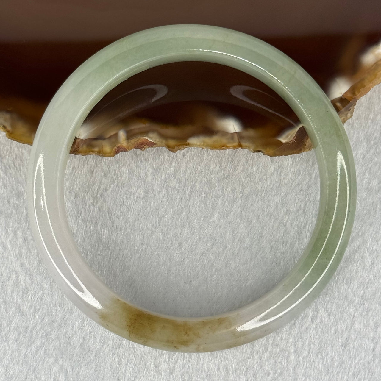 Type A Green and Lavender with Yellowish Brown Patch Bangle 42.15g 10.2 by 7.4 mm Internal Diameter 55.3 mm (Slight Internal Lines) - Huangs Jadeite and Jewelry Pte Ltd