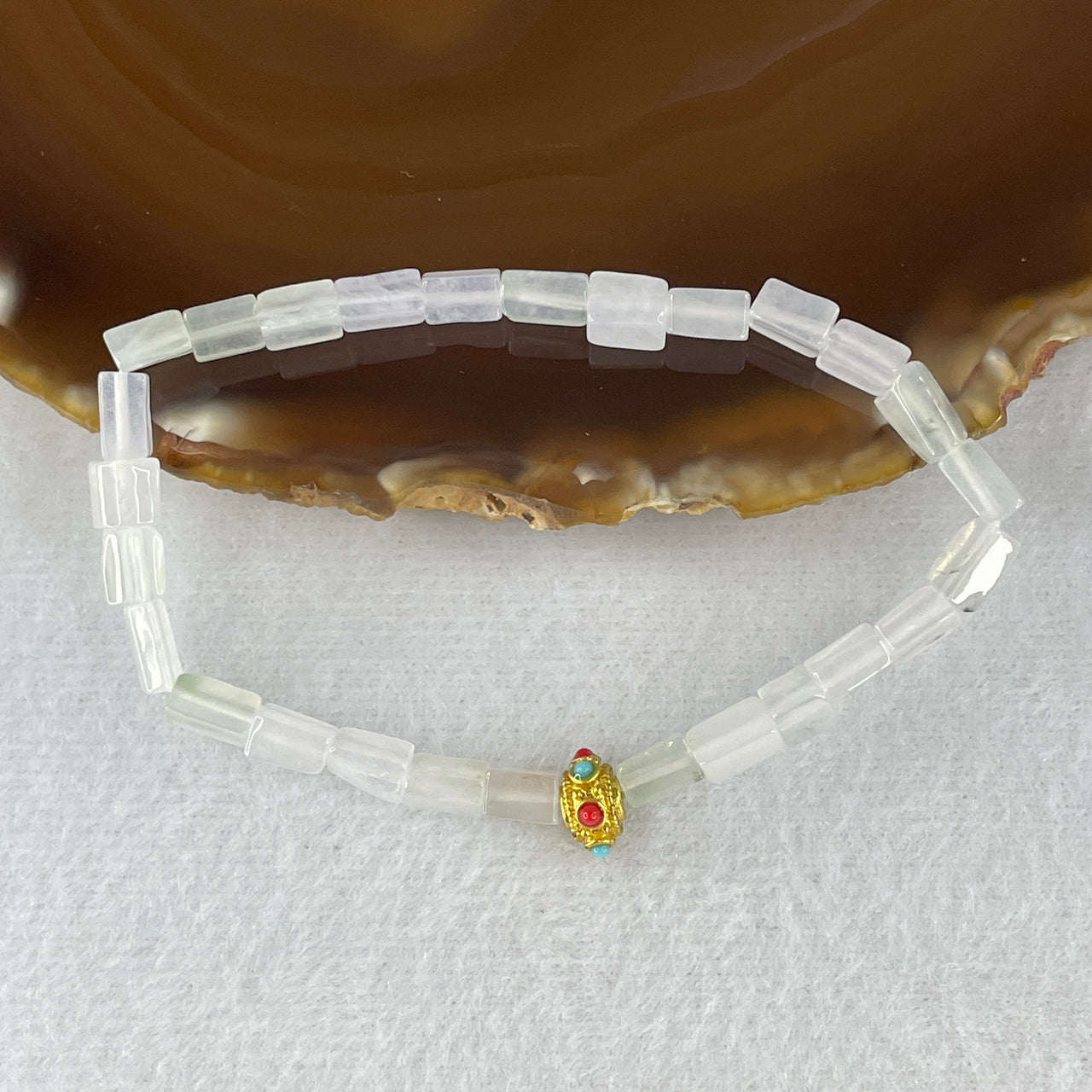 Certified Natural Type A Semi Icy Faint Lavender to Colorless Jadeite Pebble Shape Bracelet 8.36g 16cm 5.0mm 27 Pcs