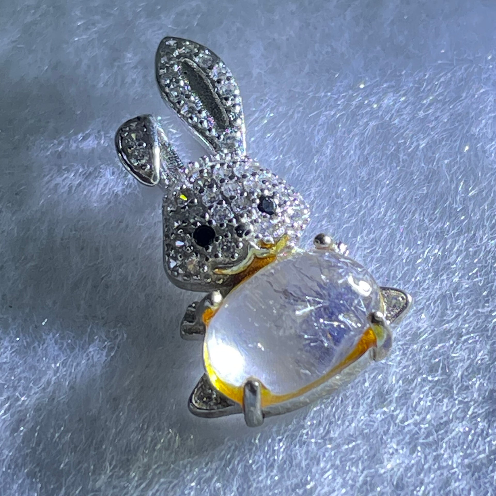 Rare Natural Blue Dumortierite Rutilated Quartz in S925 Sliver Rabbit Pendant 2.32g 9.8 by 6.5 by 4.0mm - Huangs Jadeite and Jewelry Pte Ltd