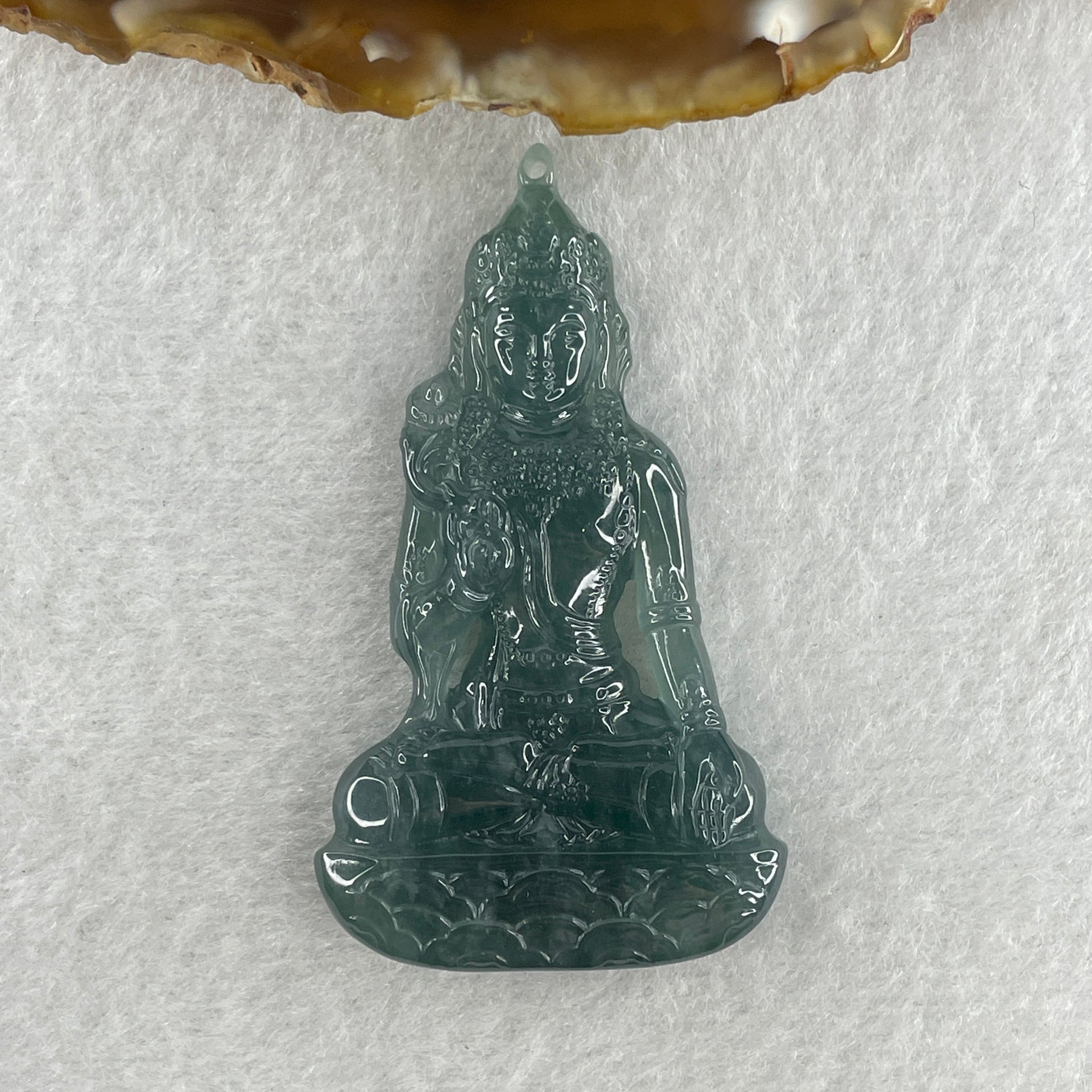 Natural Type A Semi Icy Blueish Green Jadeite Tara Guanyin Pendant 16.9g 56.7 by 32.4 by 6.5mm - Huangs Jadeite and Jewelry Pte Ltd
